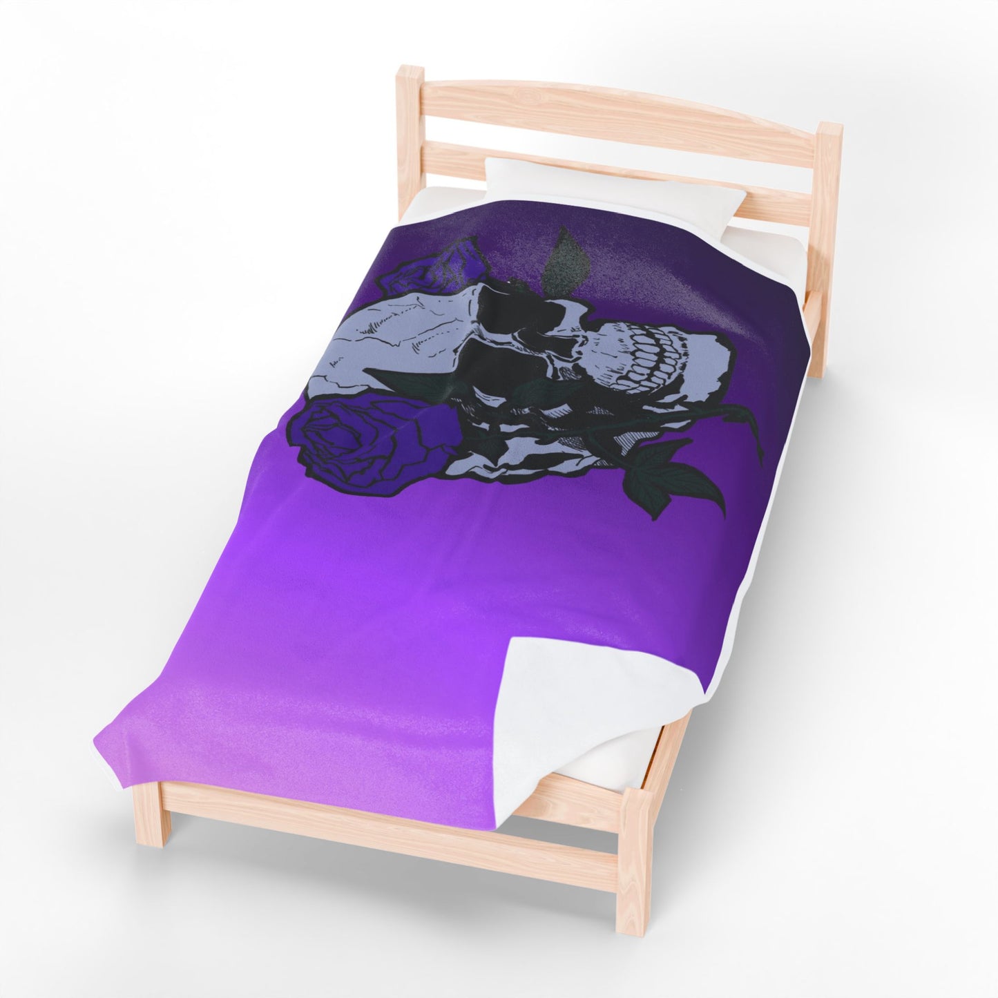 Purple Skull & Roses Velveteen Plush Blanket – Gothic Floral Throw