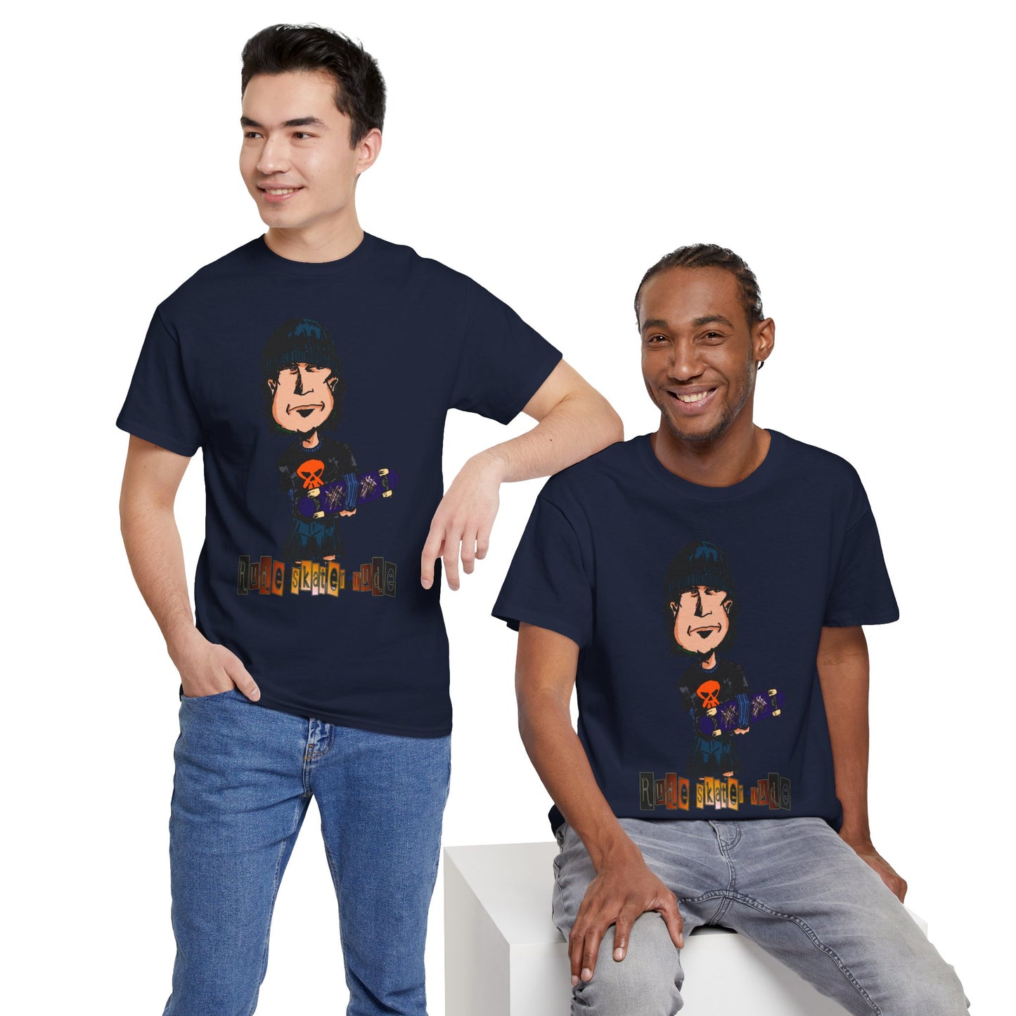 Rude Skater Dude Cartoon Skate Punk T-Shirt — Skateboarding Tee with Skull Design