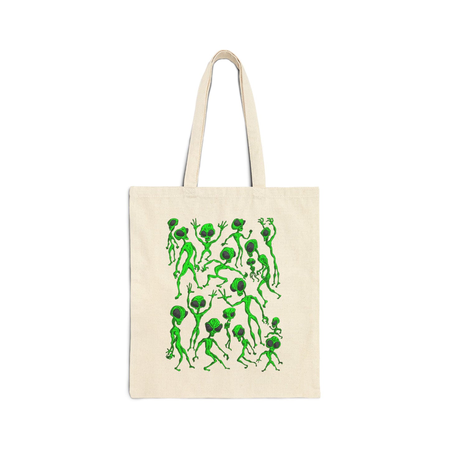 Alien Dance Party - Canvas Tote Bag — Playful Dancing Green Aliens Illustration Tote