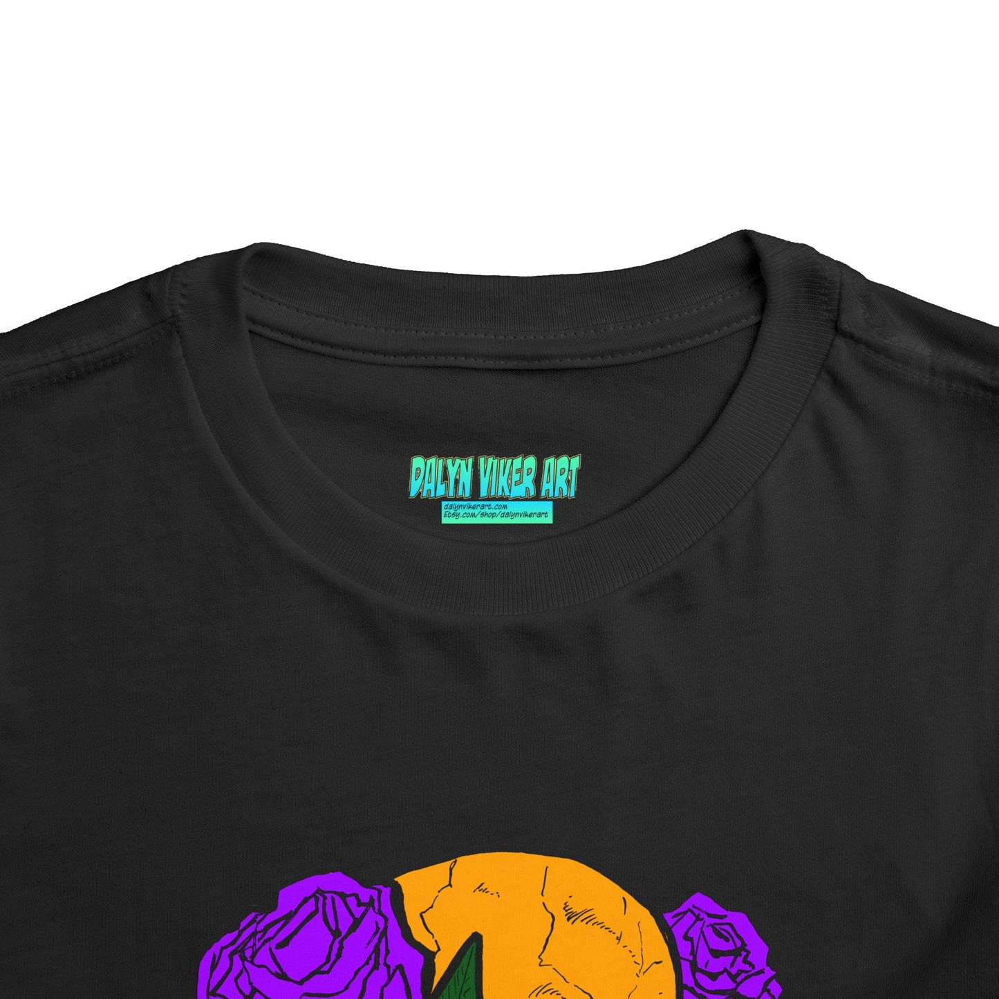 Toddler Tee — Orange Skull with Purple Roses Graphic