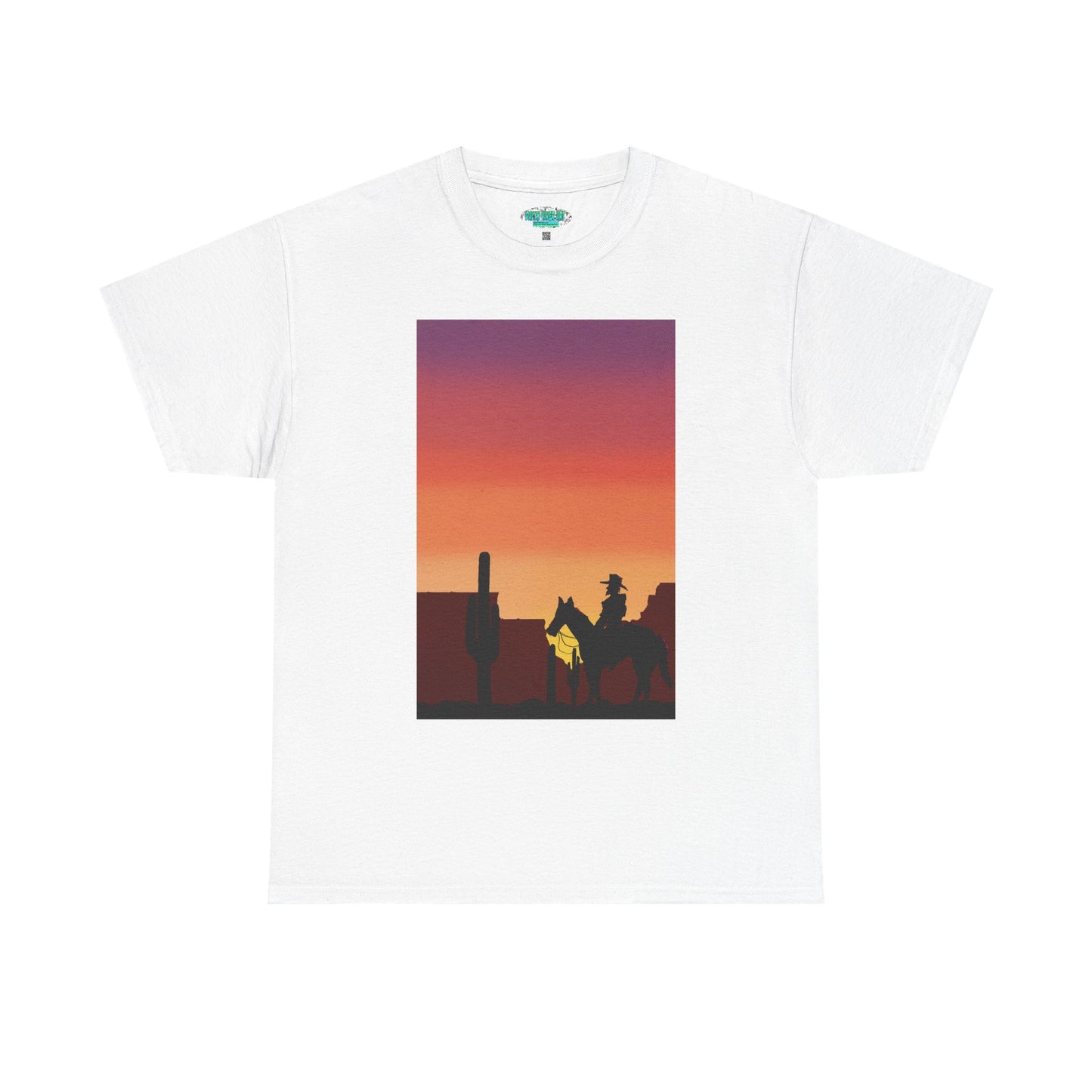 Sunset Cowboy Unisex Heavy Cotton Tee - Western Graphic Tee for Nature Lovers