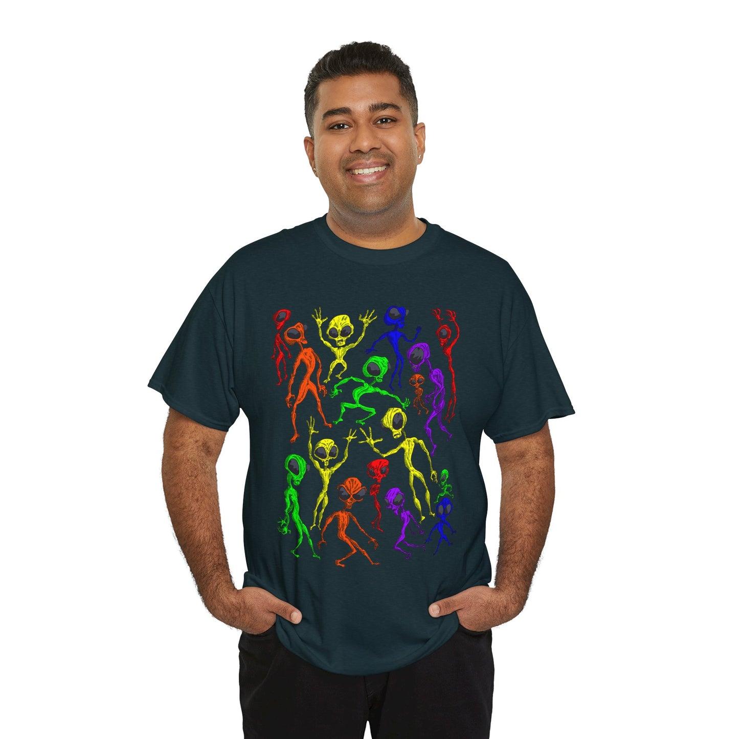 Rainbow Alien Dance Party Unisex Tee - Cosmic Sci-Fi Shirt