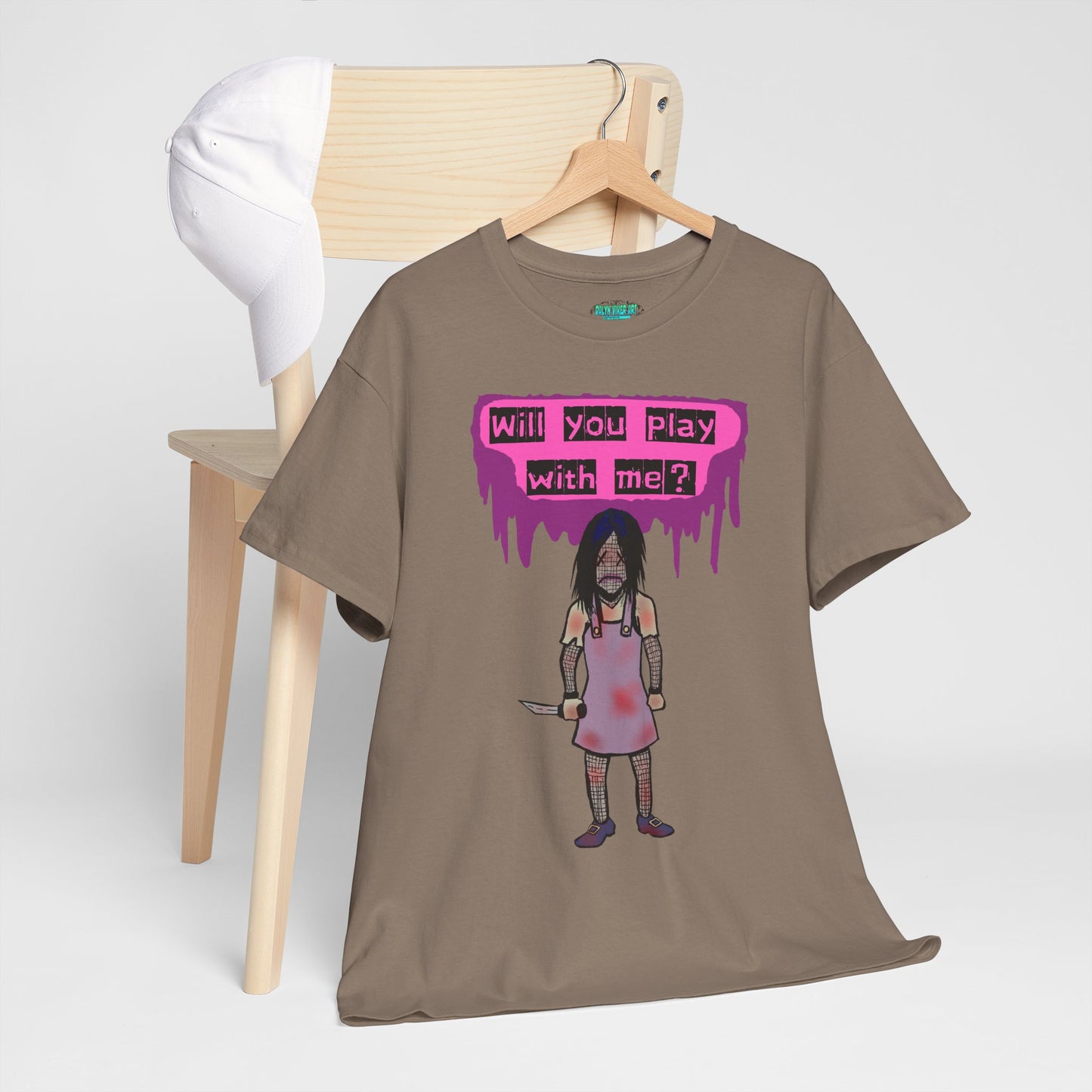 Chilling Evil Doll Horror Tee, Horror T-Shirt, Grey Tee, Unique Graphic Tee, Unisex Tee, Playful Scary Top, Halloween Shirt