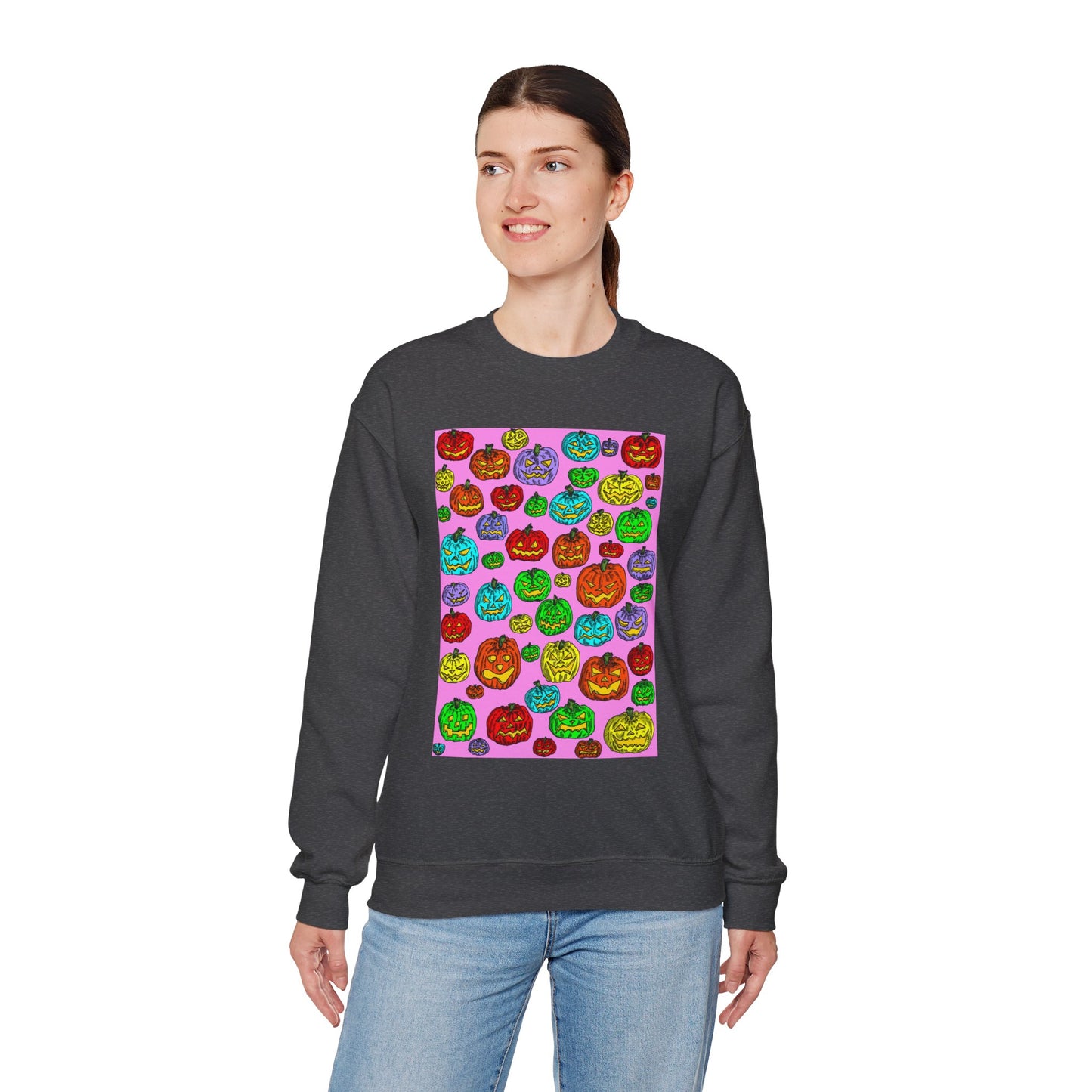 Colorful Pumpkin Crewneck Sweatshirt for Fall Celebrations