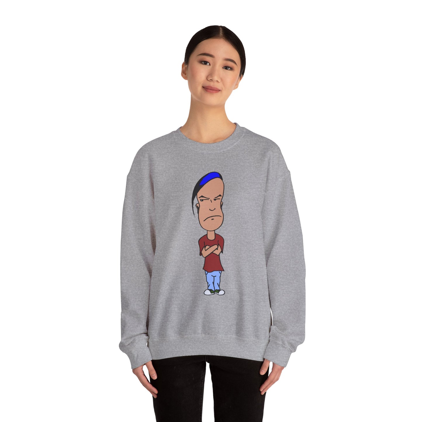 Smug Cartoon Graphic Crewneck Sweatshirt for Casual Style