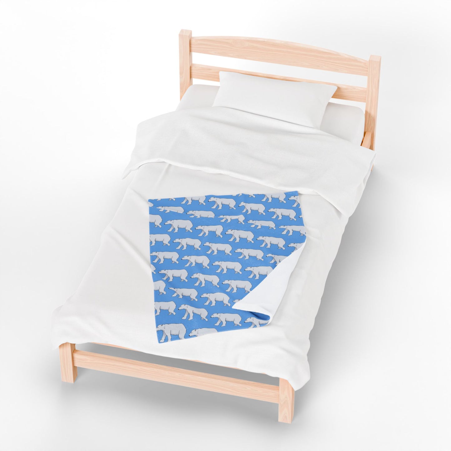 Polar Bear Pattern Velveteen Plush Blanket — Cozy Blue Arctic Throw for Home & Gifts