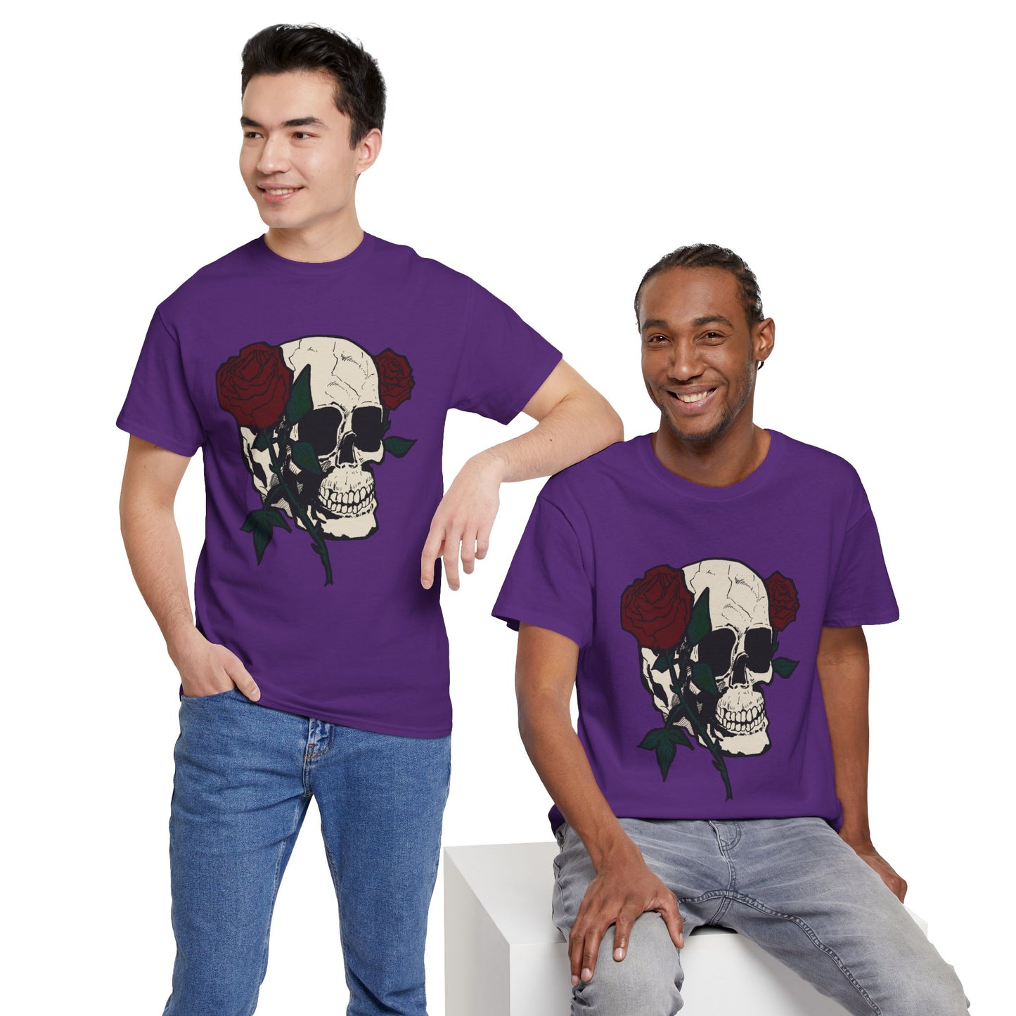 Skull and Roses Unisex Heavy Cotton Tee - Edgy Graphic T-Shirt for Impactful Style