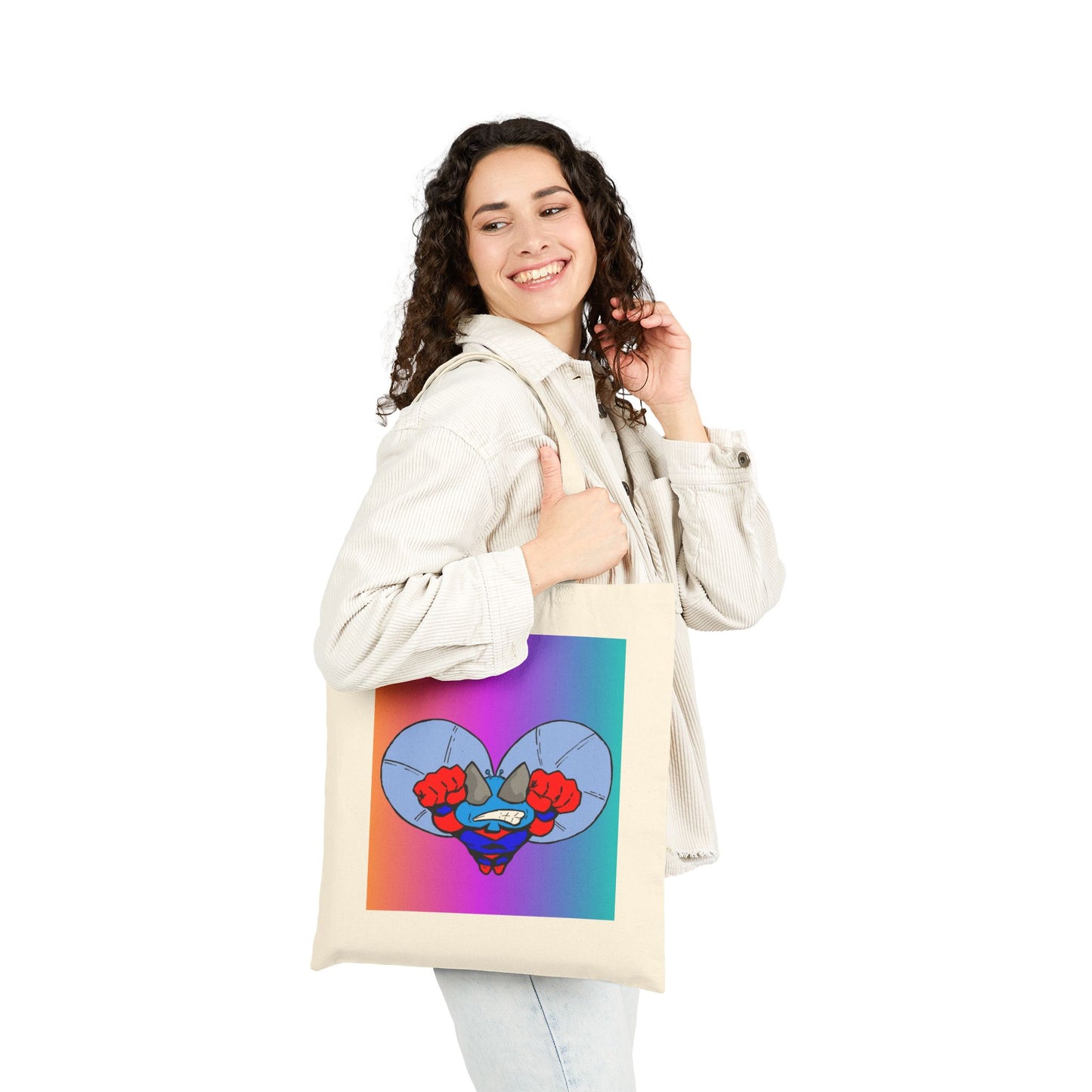 Astro-Fly Canvas Tote Bag — Colorful Superhero Flying Fist Pop Art Design