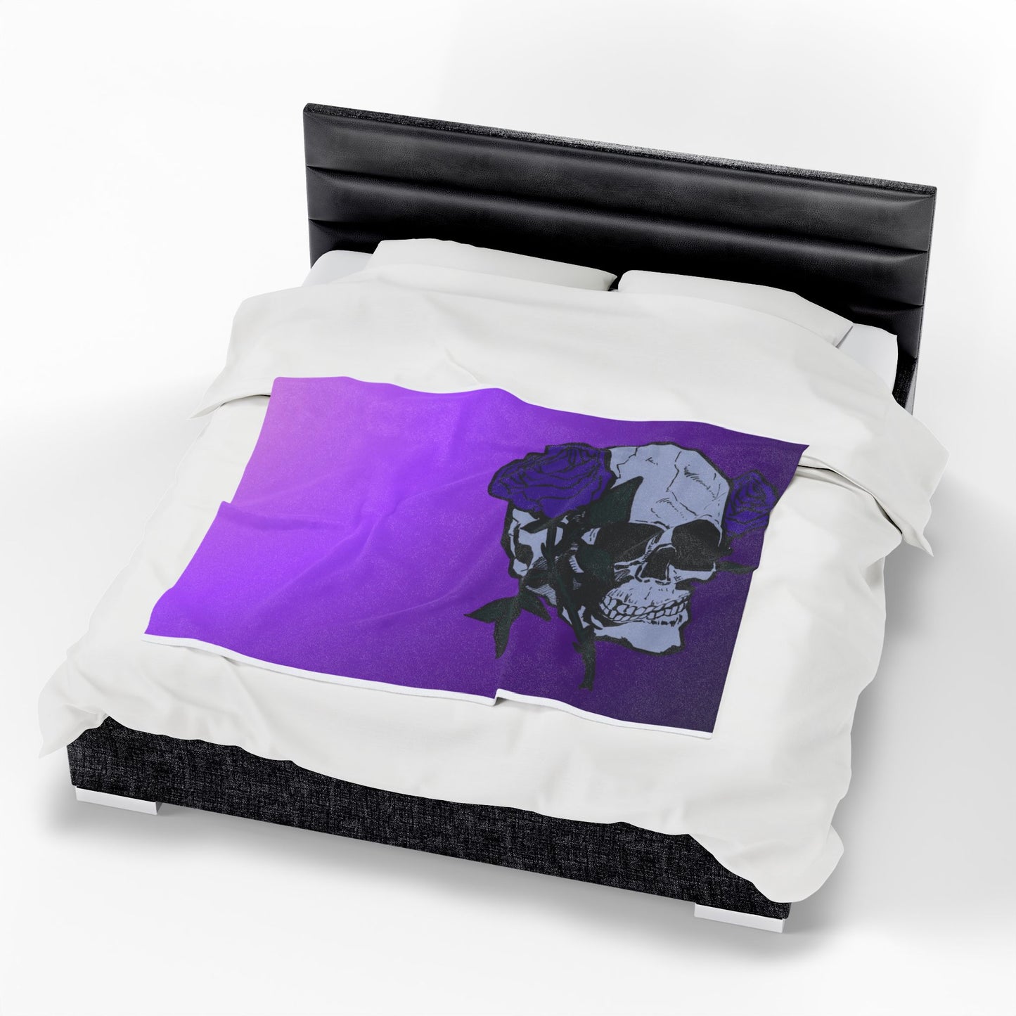 Purple Skull & Roses Velveteen Plush Blanket – Gothic Floral Throw