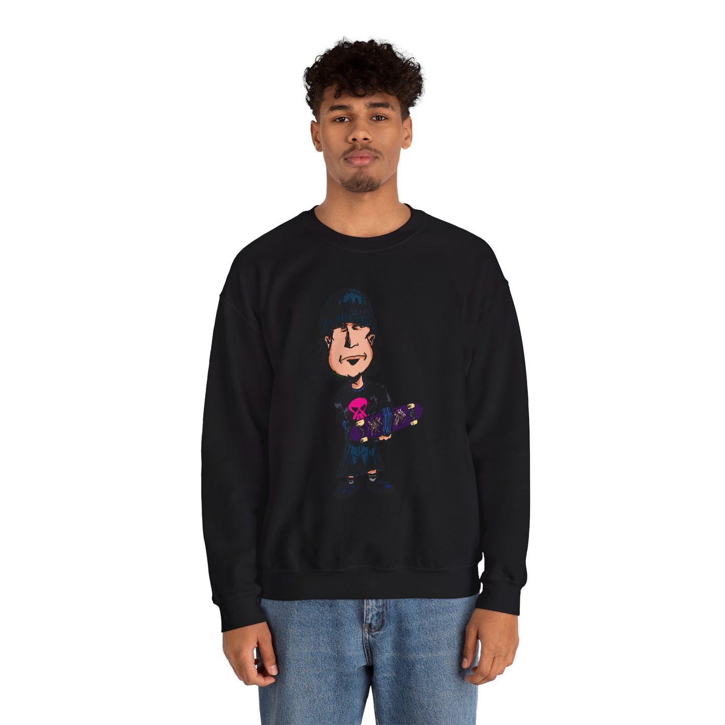 Rude Skater Dude - Skate Punk - Cartoon Skater Crewneck Sweatshirt – Cute Skateboarder Graphic Pullover