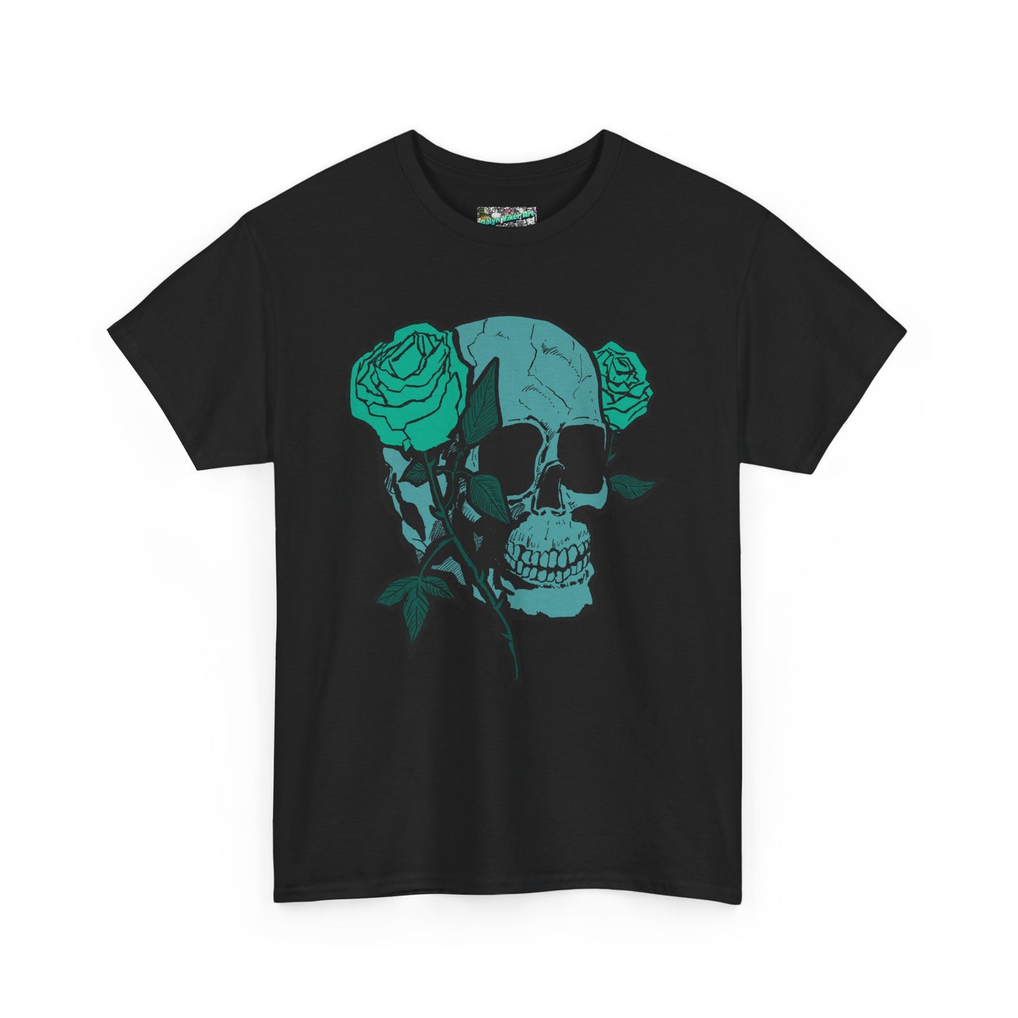 Skull & Roses Graphic Tee — Teal Skull Floral T-Shirt