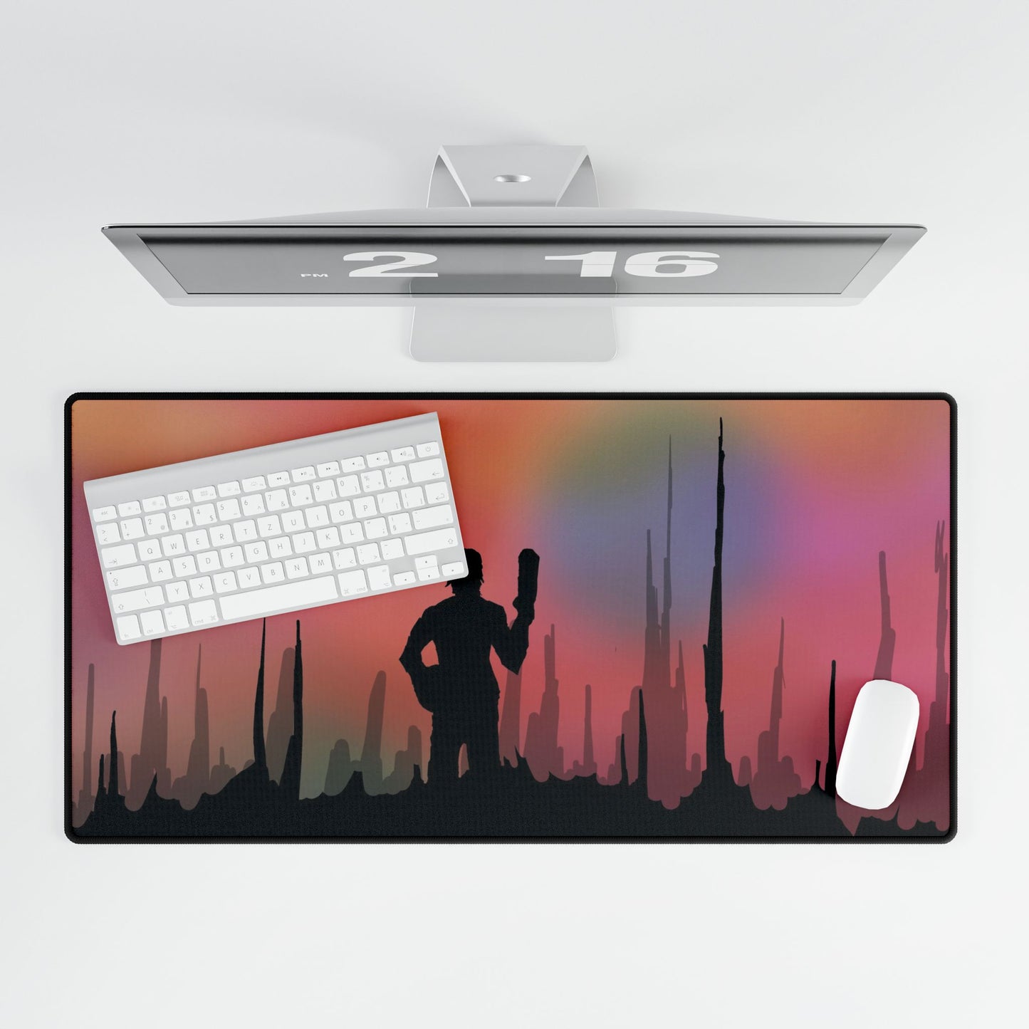 Galactic Silhouette Desk Mat and Car Playing Mat — Sci‑Fi Sunset Gaming Mouse Pad