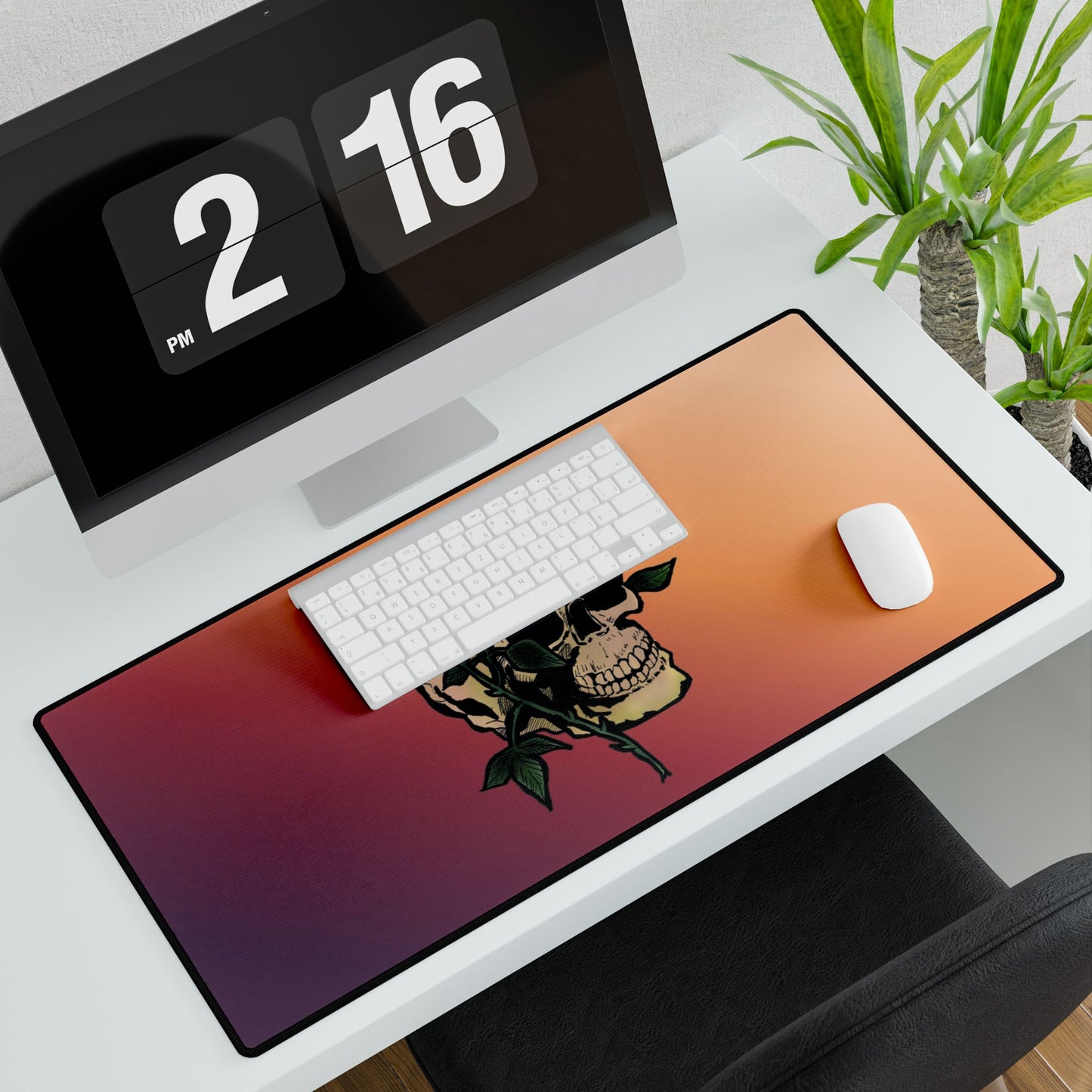 Skull & Roses Desk Mat — Gothic Gradient Gaming Mouse Pad and Card Playing Mat