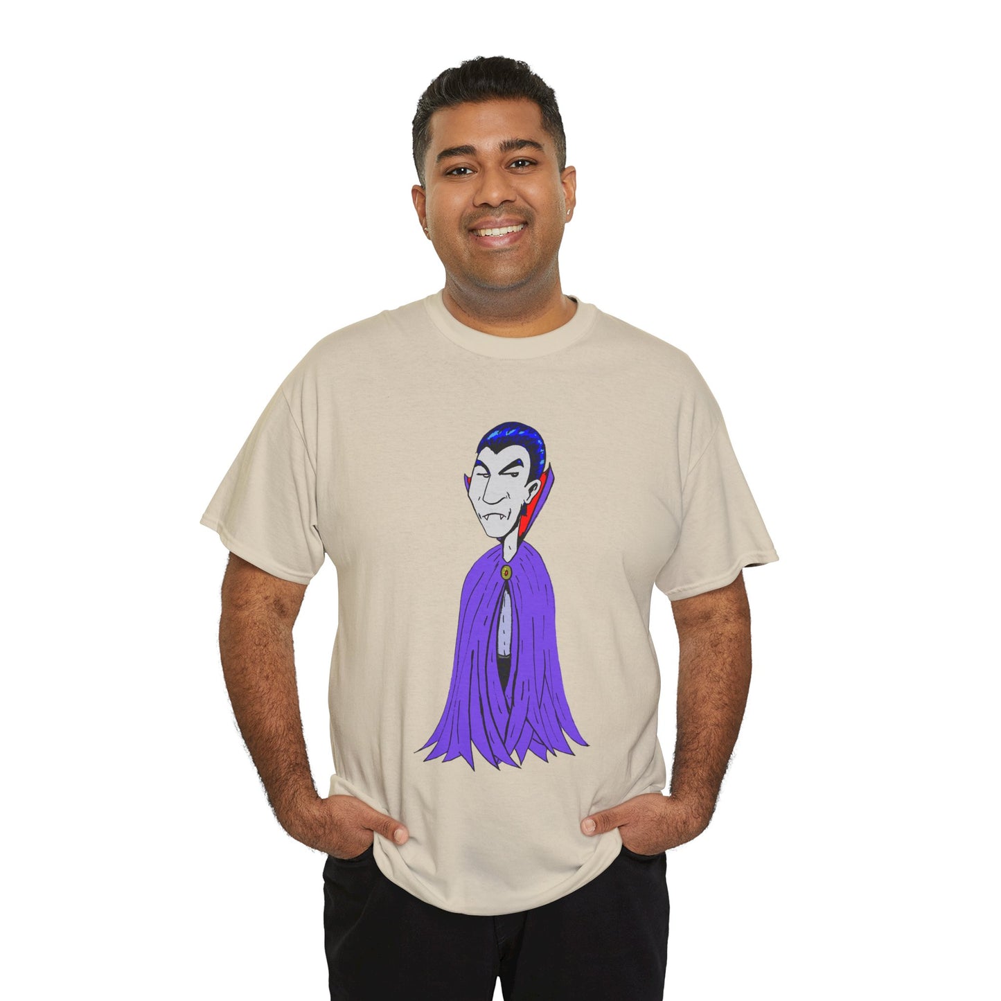 Vampire Cartoon Tee - Cute Purple Cloak Dracula Graphic T-Shirt