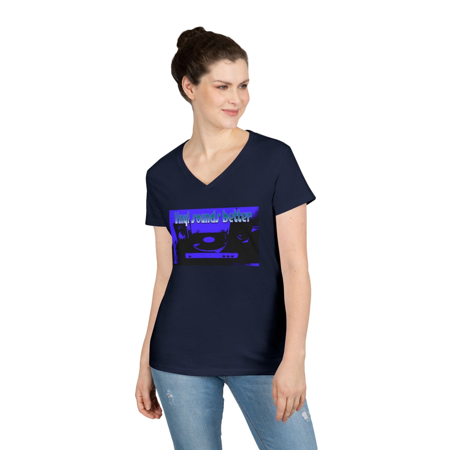 Vinyl Vibes Ladies' V-Neck T-Shirt - Music Lovers Tee