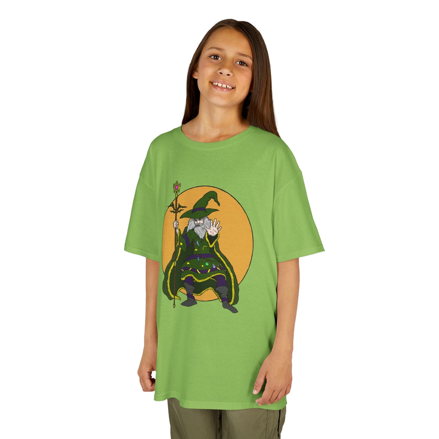 Wizard Holding a Magical Staff Kids Heavy Cotton™ Tee