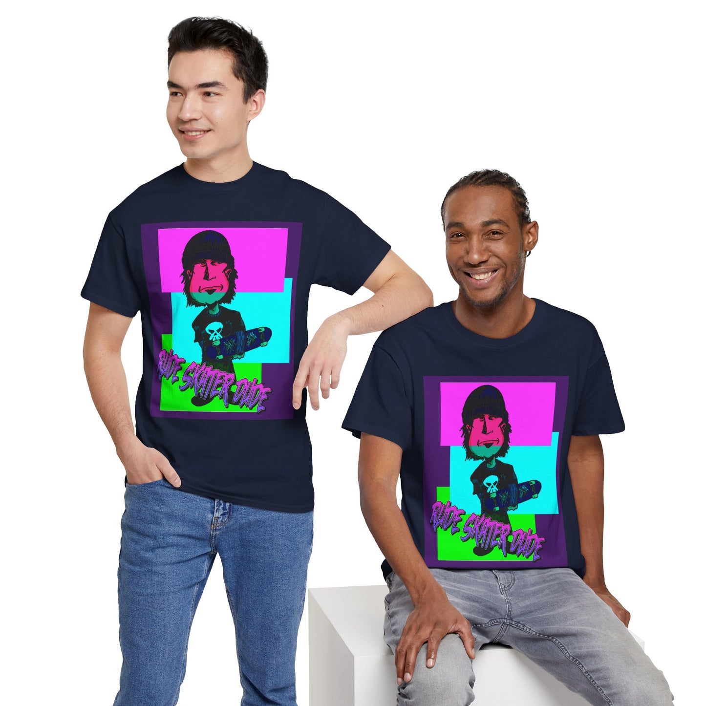 Retro Neon Skateboard Tee — "Rude Skater Dude" Graphic