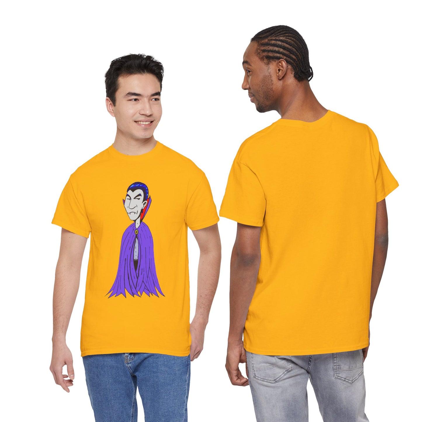 Vampire Cartoon Tee - Cute Purple Cloak Dracula Graphic T-Shirt