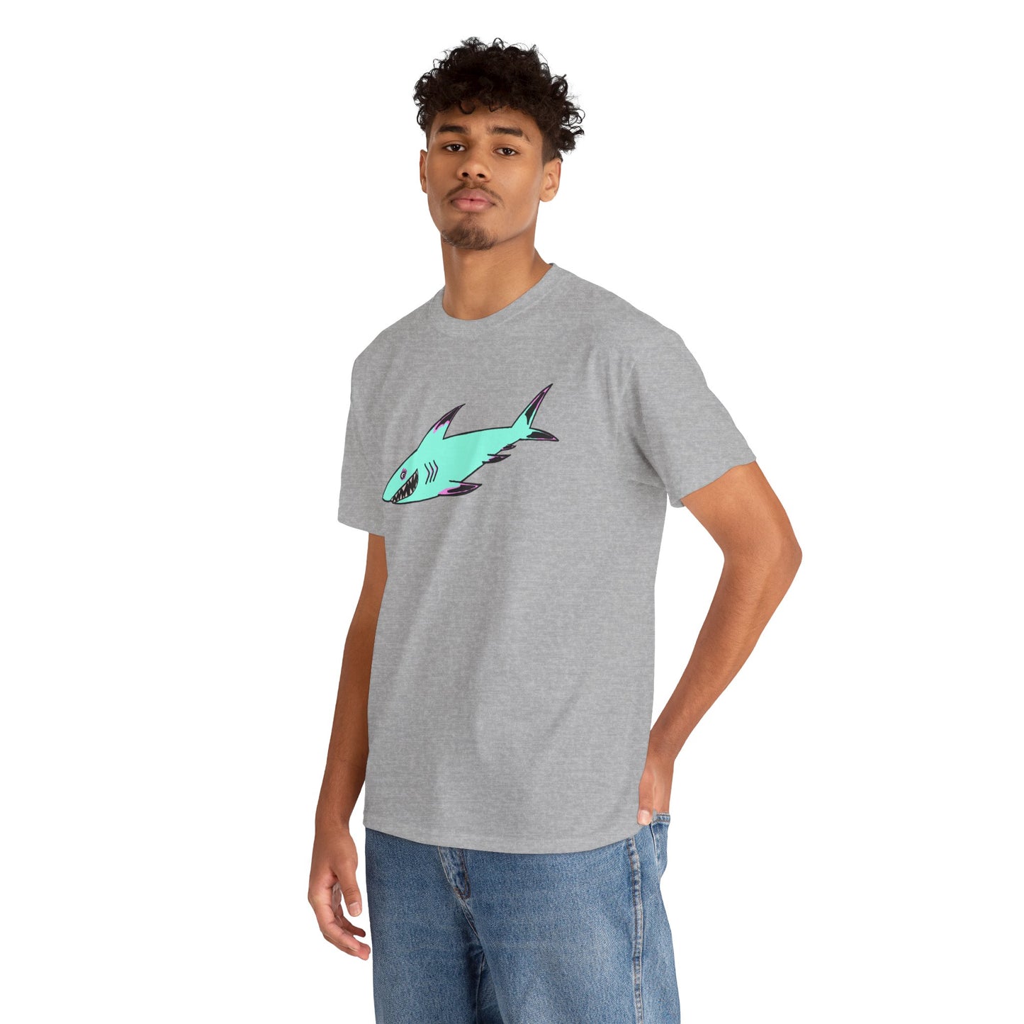 Cool Shark Graphic Unisex Heavy Cotton Tee, Ocean Lover Shirt, Beachwear, Casual Everyday Tee, Gift for Sharks Fans