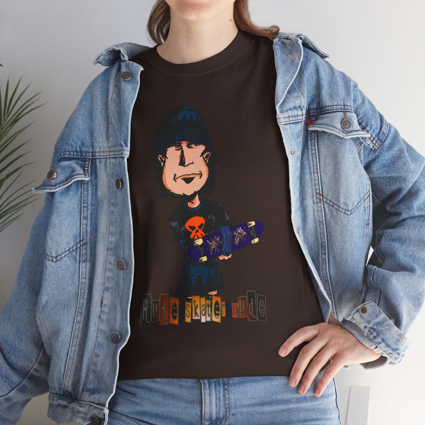 Rude Skater Dude Cartoon Skate Punk T-Shirt — Skateboarding Tee with Skull Design