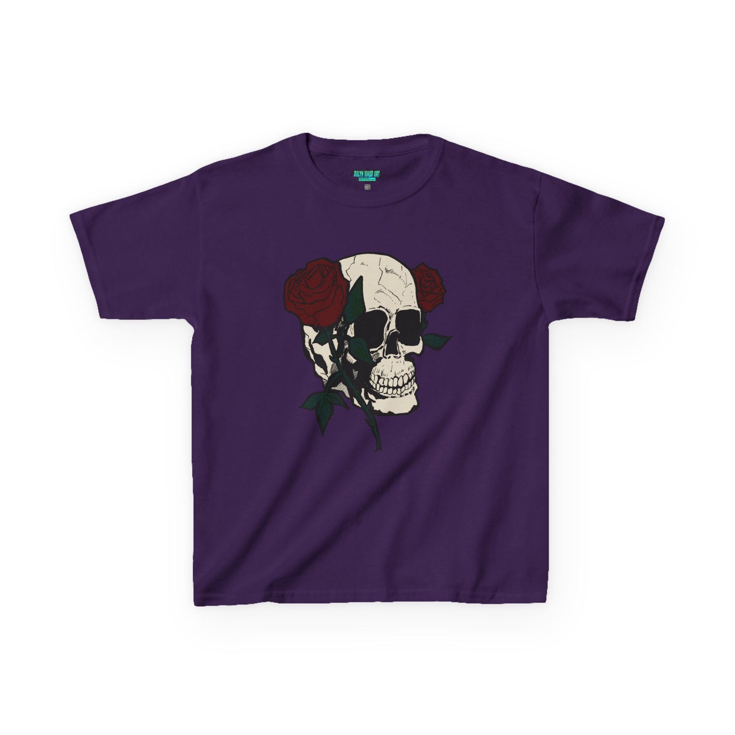 Kids Heavy Cotton Tee - Skull and Roses Graphic Tee for Trendy Kids