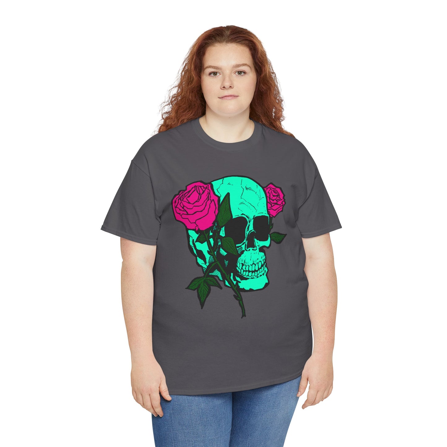 Edgy Skull & Roses Unisex Heavy Cotton Tee - Graphic T-Shirt for Alternative Fashion Lovers