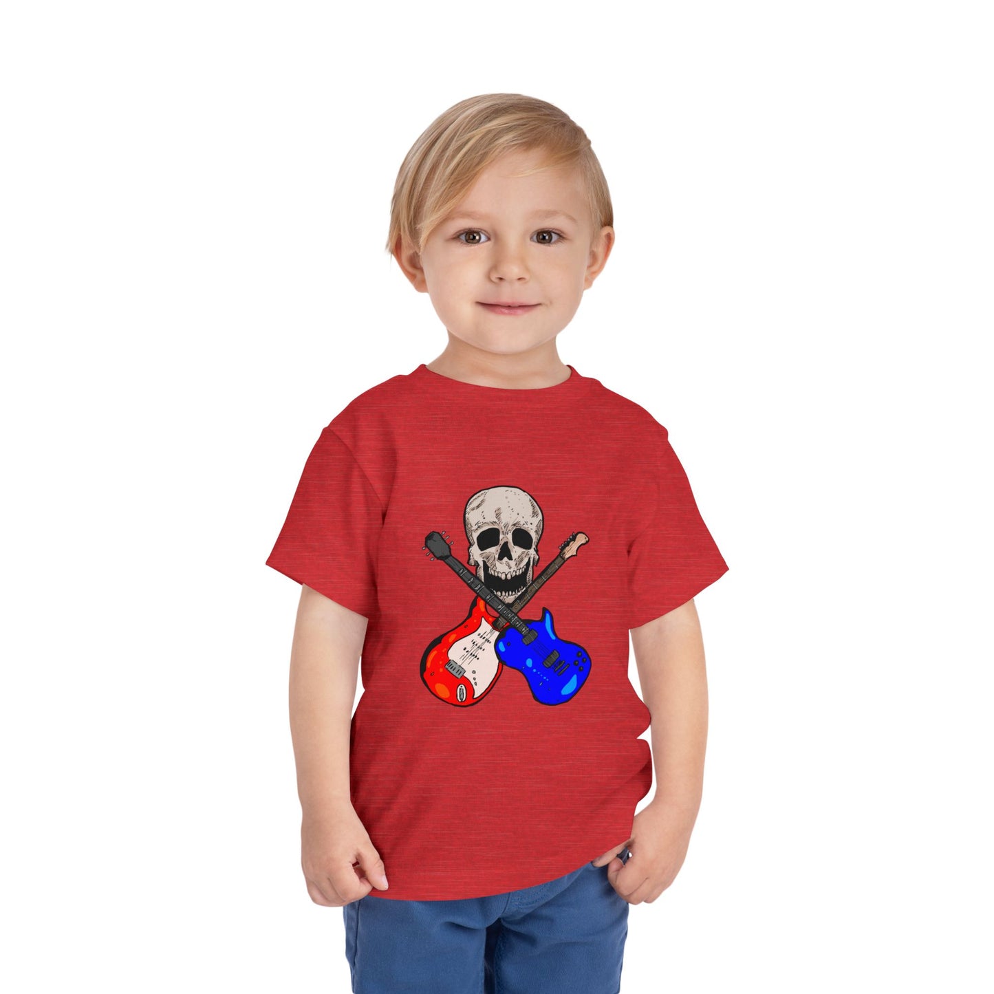 Toddler Tee — Skull with Red & Blue Electric Guitars Rock Shirt