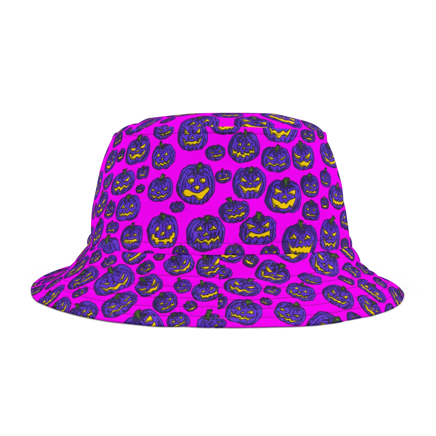 Vibrant Pumpkin Print Bucket Hat, Halloween Hat, Trendy AOP Hat, Fun Outdoor Accessory, Fall Fashion
