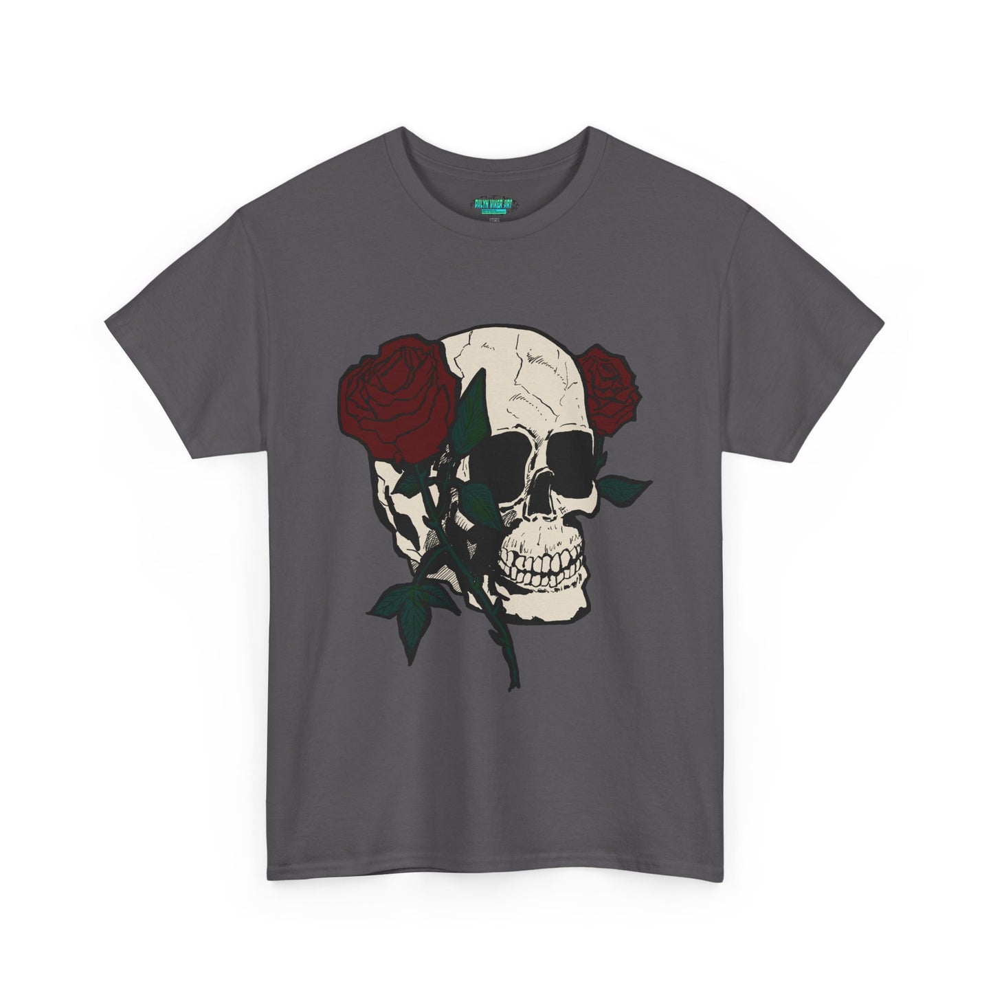 Skull and Roses Unisex Heavy Cotton Tee - Edgy Graphic T-Shirt for Impactful Style