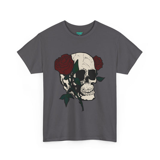 Skull and Roses Unisex Heavy Cotton Tee - Edgy Graphic T-Shirt for Impactful Style