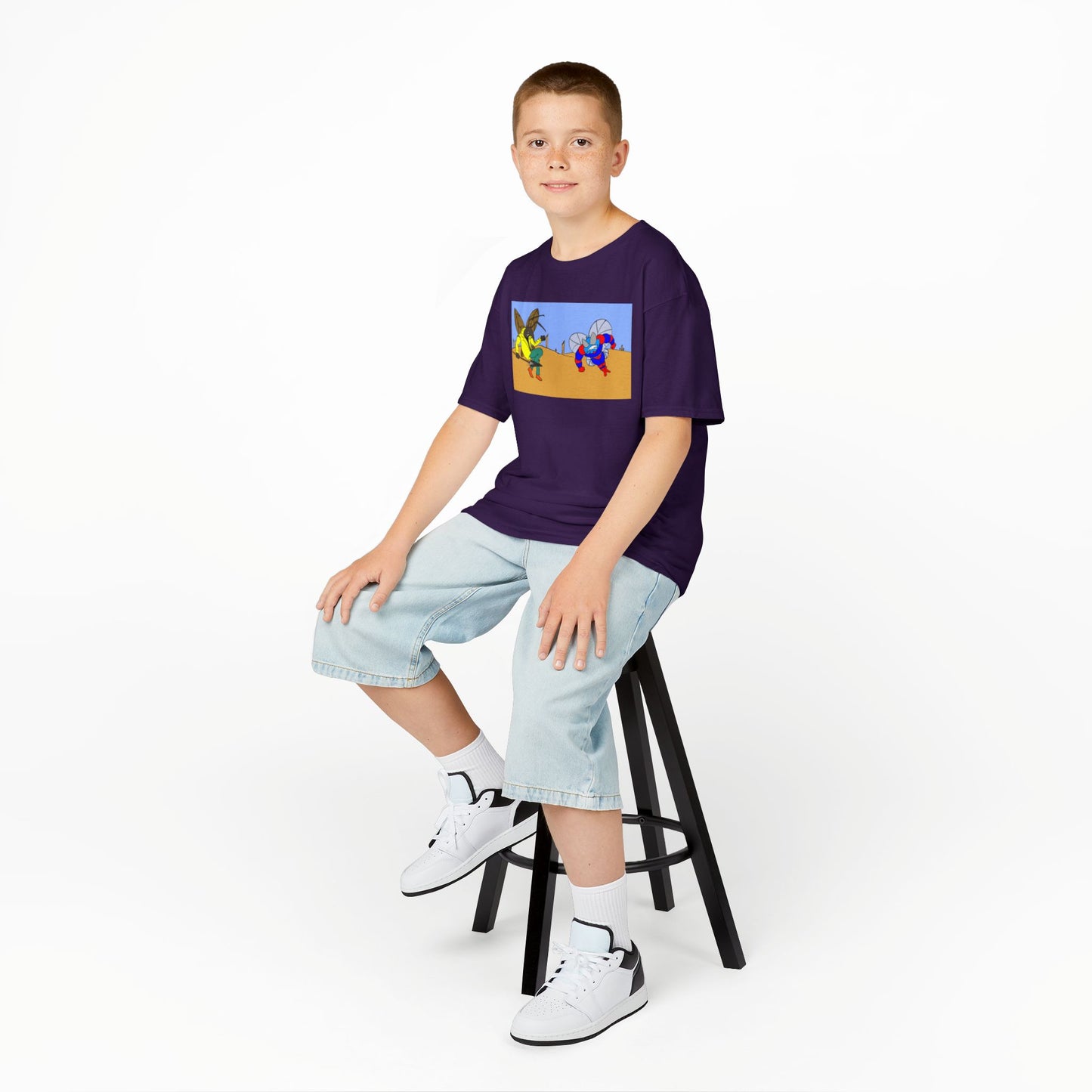 Astro-Fly and Wasp Warrior Kids Tee — Colorful Desert Beetle Cartoon Illustration