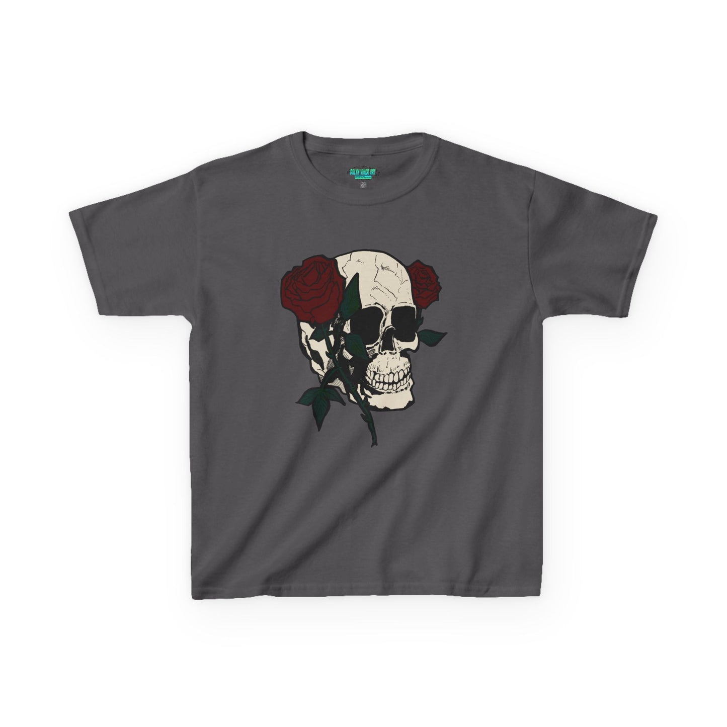 Kids Heavy Cotton Tee - Skull and Roses Graphic Tee for Trendy Kids