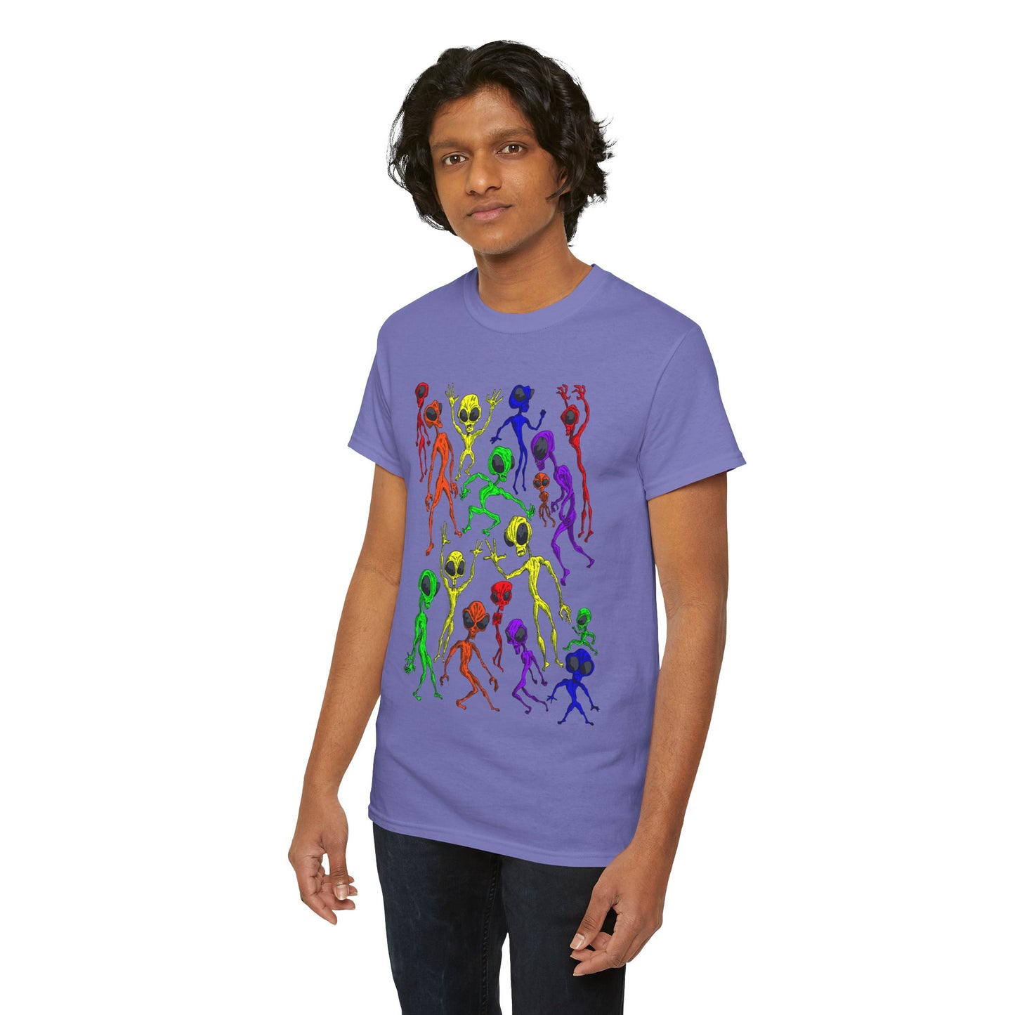 Rainbow Alien Dance Party Unisex Tee - Cosmic Sci-Fi Shirt