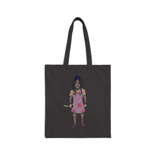 Tote Bag — Cute Grimy Creepy Girl Illustration Canvas Tote (quirky horror, everyday reusable bag)