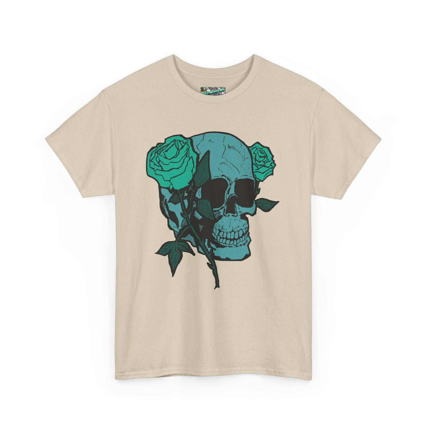 Skull & Roses Graphic Tee — Teal Skull Floral T-Shirt