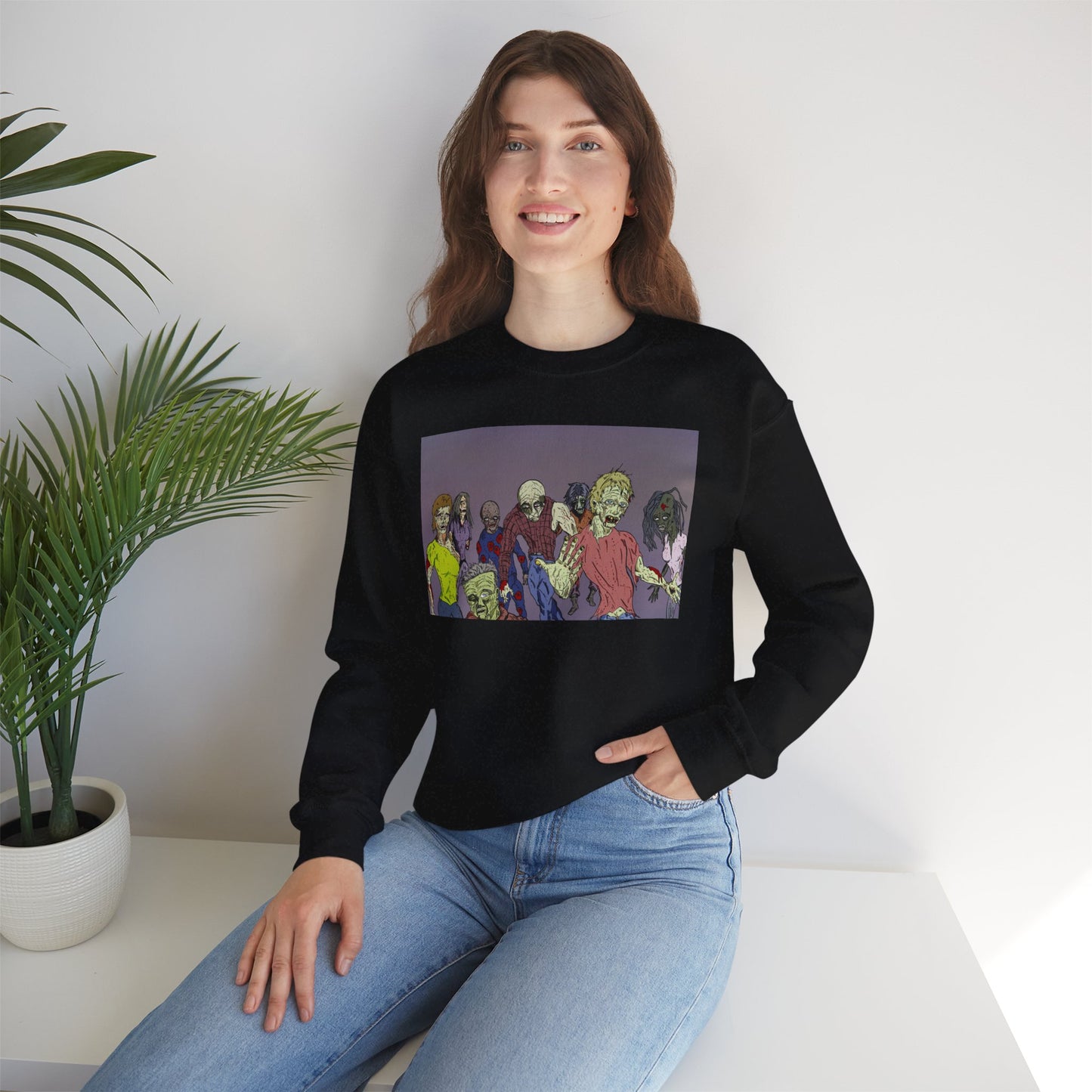 Zombie-Themed Unisex Crewneck Sweatshirt - Perfect for Halloween and Horror Lovers