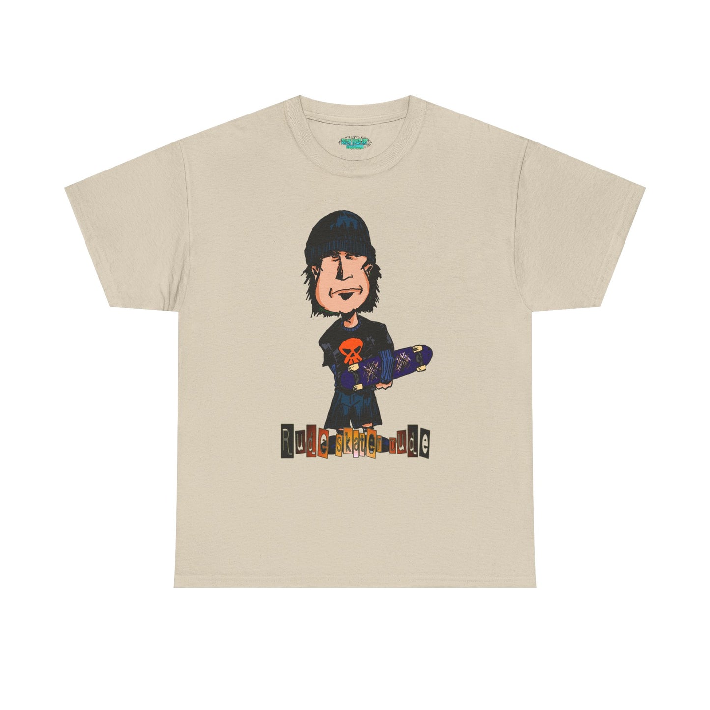 Rude Skater Dude Cartoon Skate Punk T-Shirt — Skateboarding Tee with Skull Design