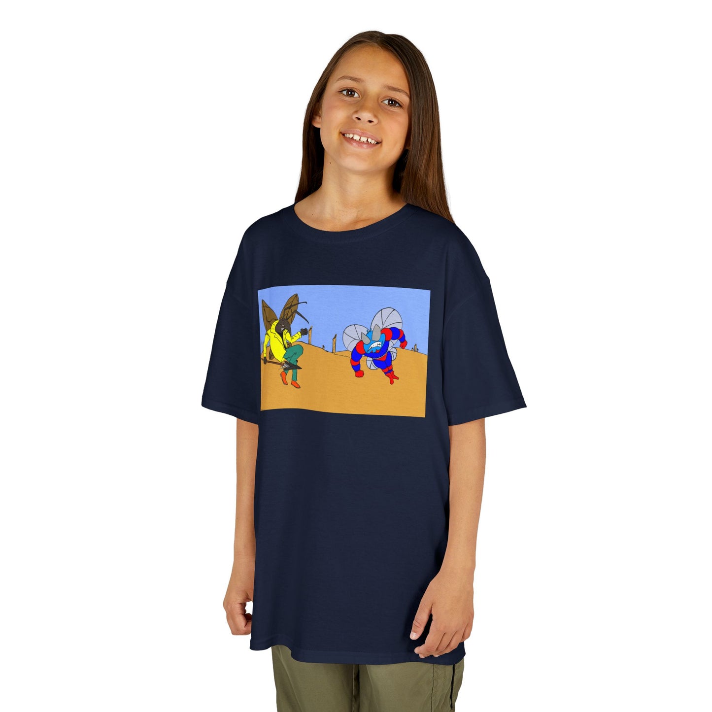 Astro-Fly and Wasp Warrior Kids Tee — Colorful Desert Beetle Cartoon Illustration
