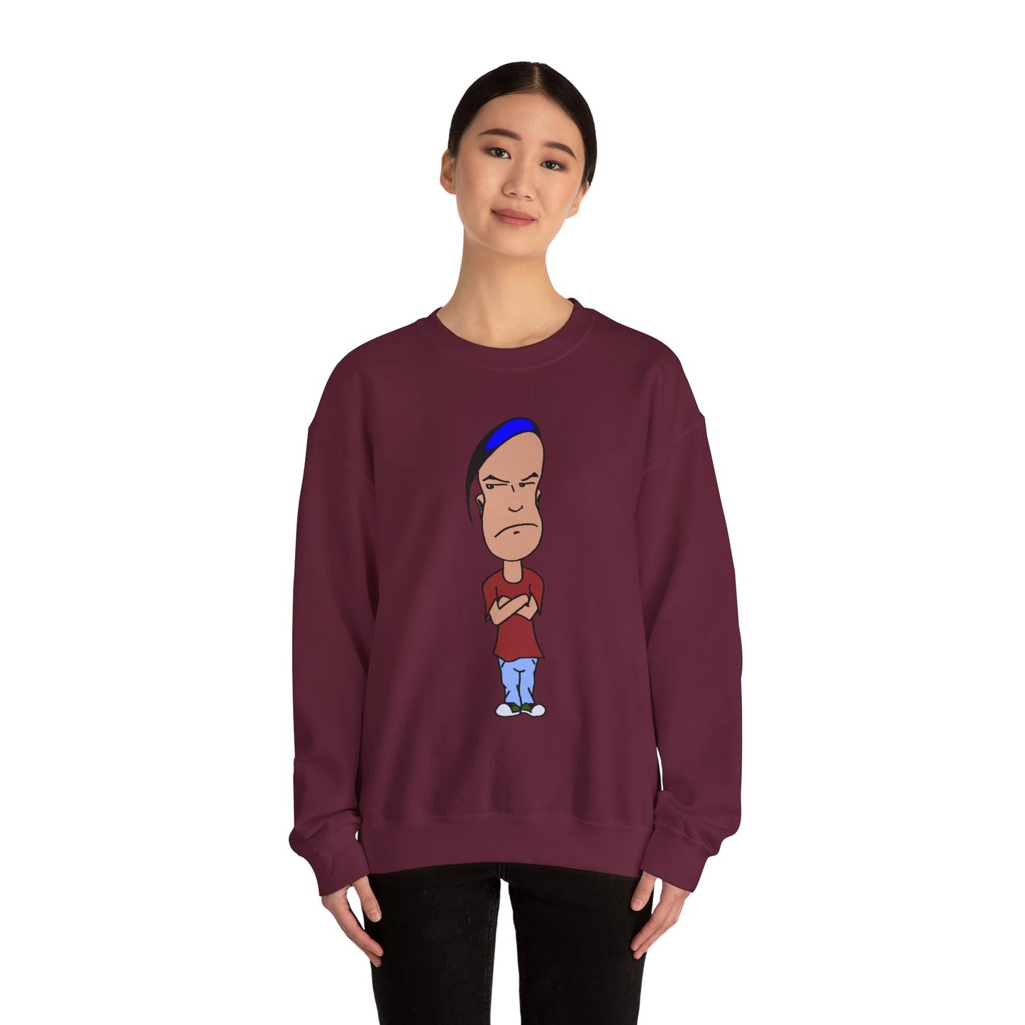 Smug Cartoon Graphic Crewneck Sweatshirt for Casual Style