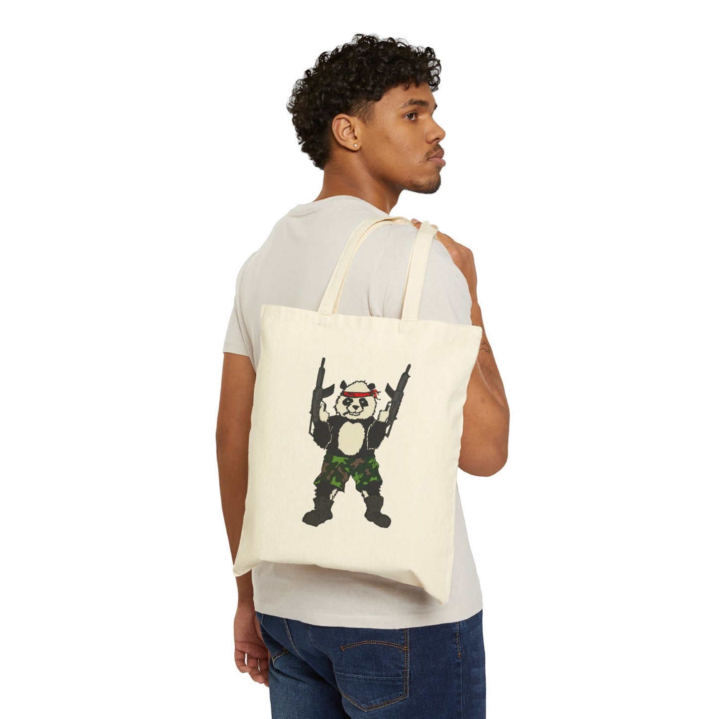 Canvas Tote Bag - Panda Guns Military Mercenary Bad Ass Weapons