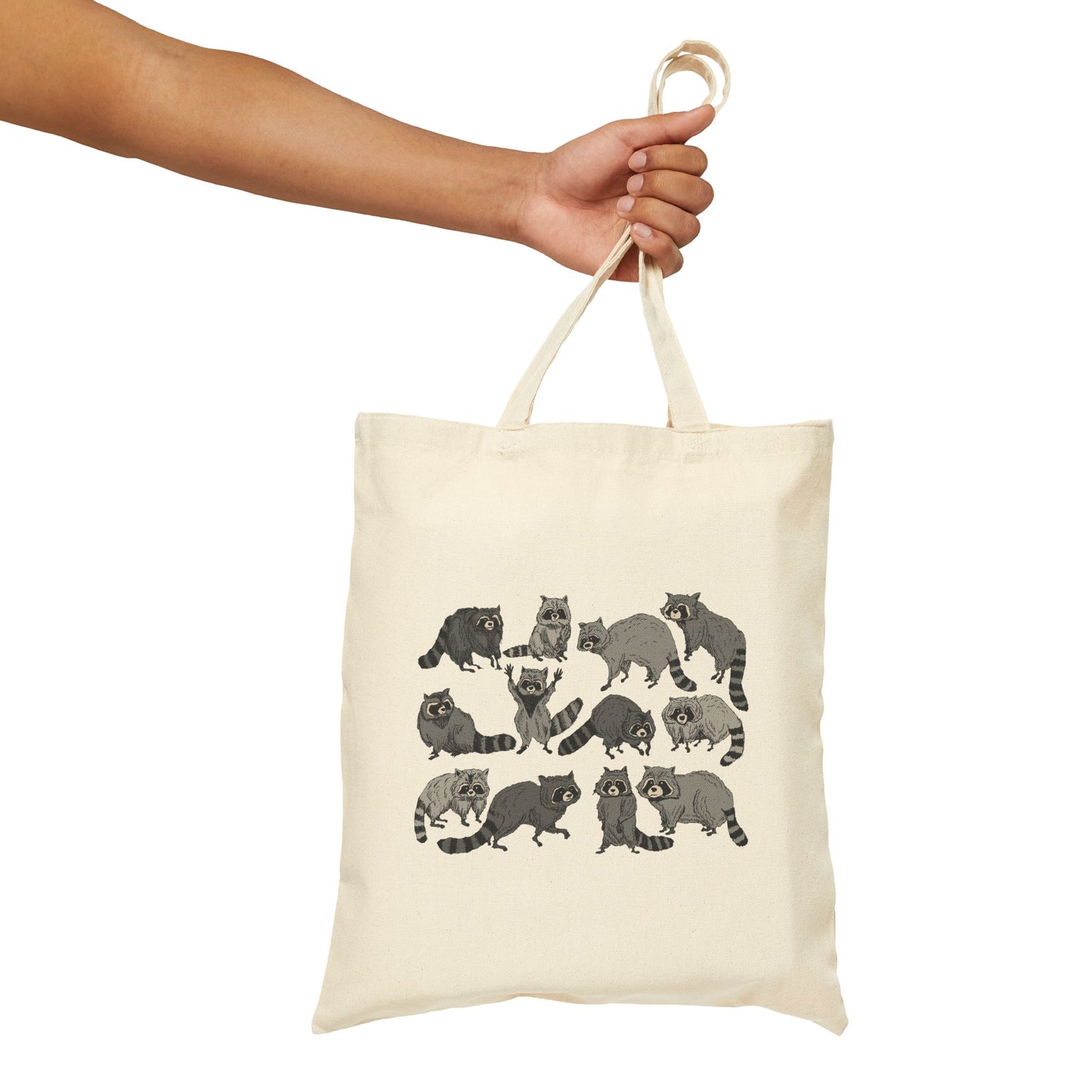 Raccoon Sketches Canvas Tote Bag – Cute Raccoons Illustration Reusable Grocery Bag