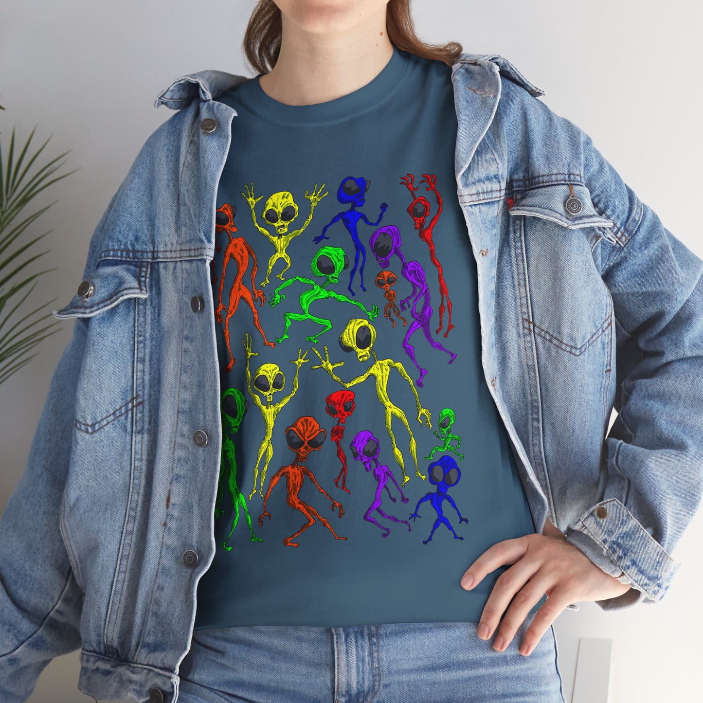 Rainbow Alien Dance Party Unisex Tee - Cosmic Sci-Fi Shirt