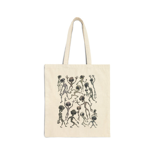 Alien Dance Party with Various Grays - Canvas Tote Bag — Abstract Dancing Seedling Art Tote