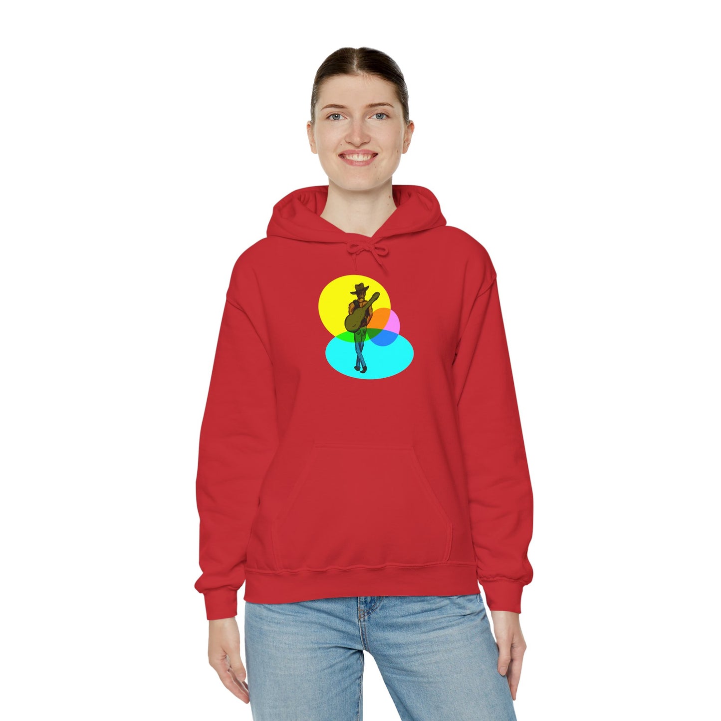 Cowboy with Guitar Hoodie — Colorful Retro Music Graphic Sweatshirt