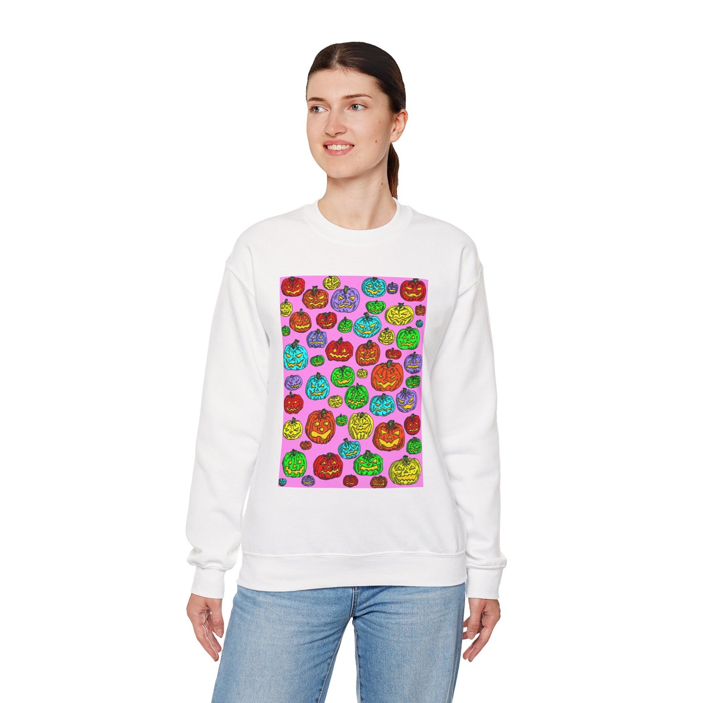 Colorful Pumpkin Crewneck Sweatshirt for Fall Celebrations