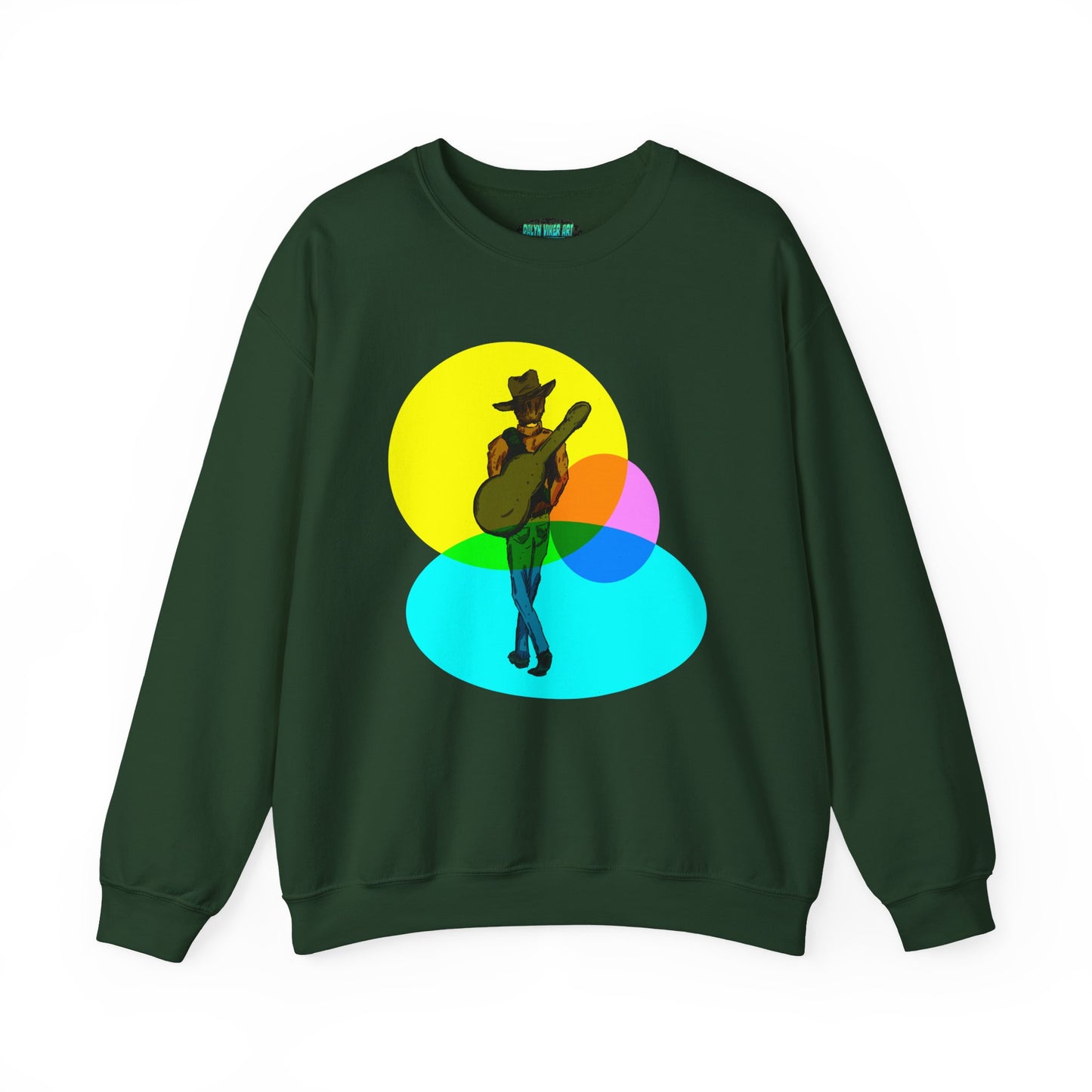 Cowboy Guitarist Graphic Sweatshirt — Retro Color Spot Music Pullover