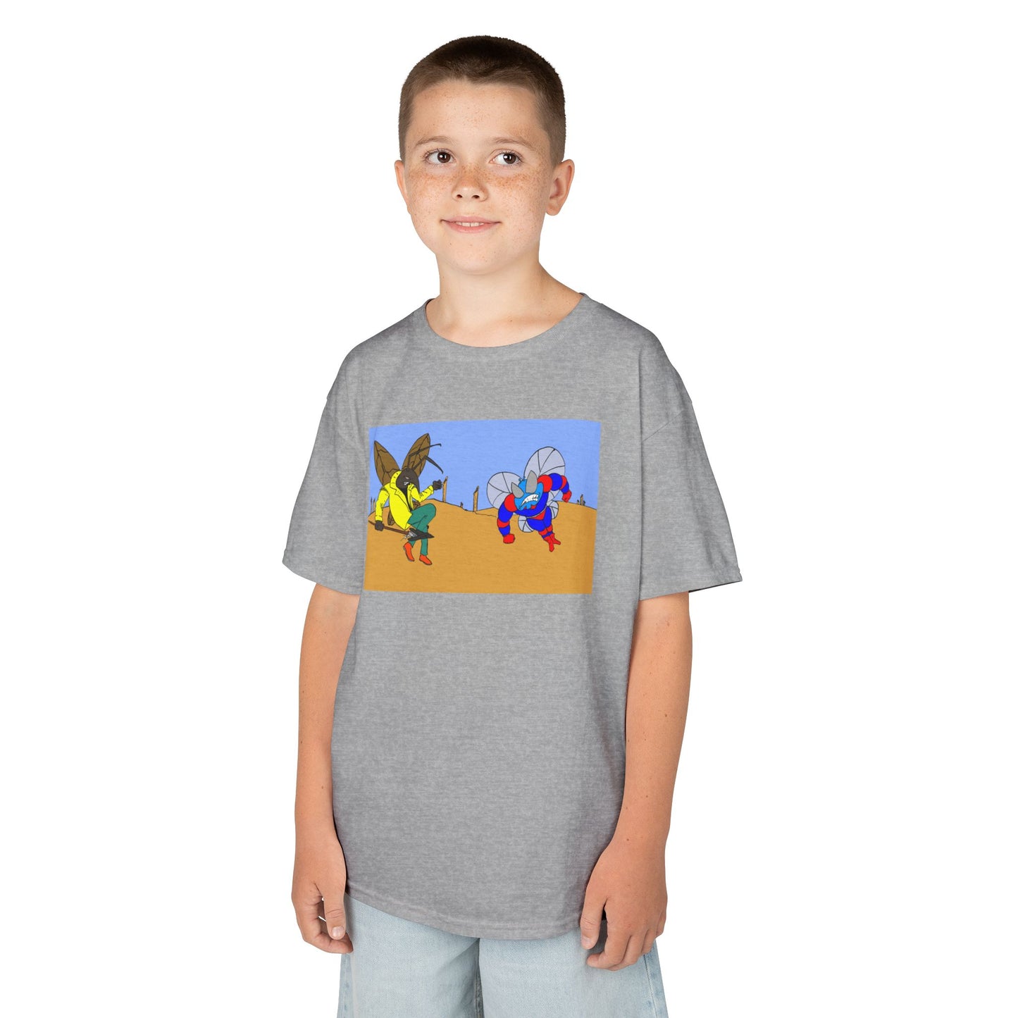 Astro-Fly and Wasp Warrior Kids Tee — Colorful Desert Beetle Cartoon Illustration