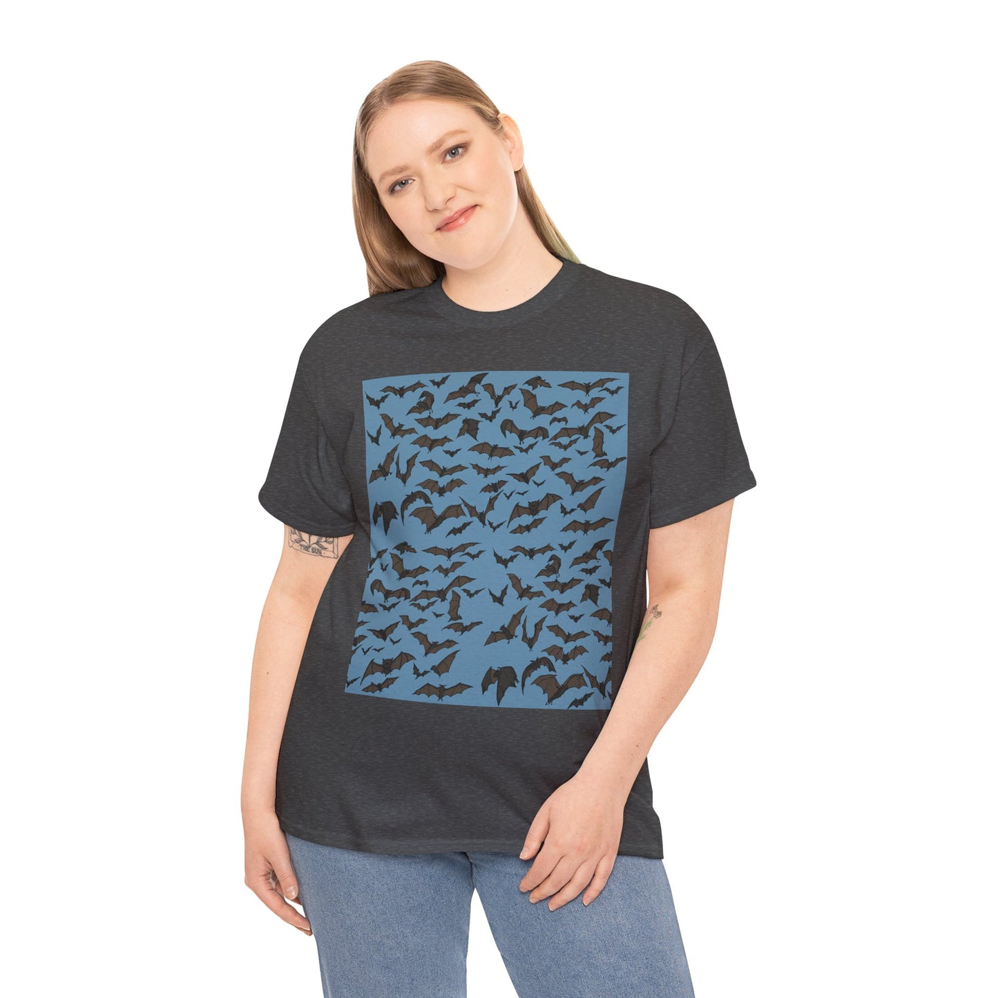 Unisex Bat Print Cotton Tee, Casual Graphic Tee, Halloween Apparel, Unique Gift for Animal Lovers, Stylish Everyday Wear