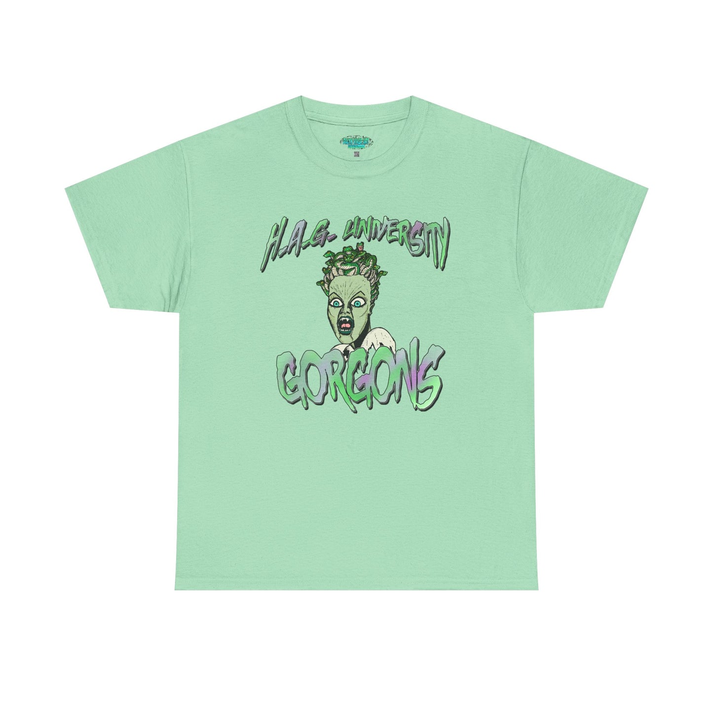 H.A.G. University Gorgons Unisex Heavy Cotton Tee - Spooky & Fun Graphic T-Shirt