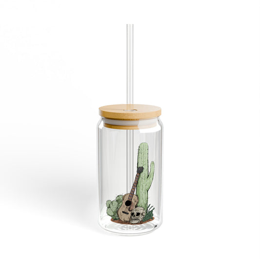 Cactus & Guitar Sipper Glass, 16oz | Eco-Friendly Drinkware, Summer Vibes, Unique Gift for Nature Lovers, Reusable Straw Included